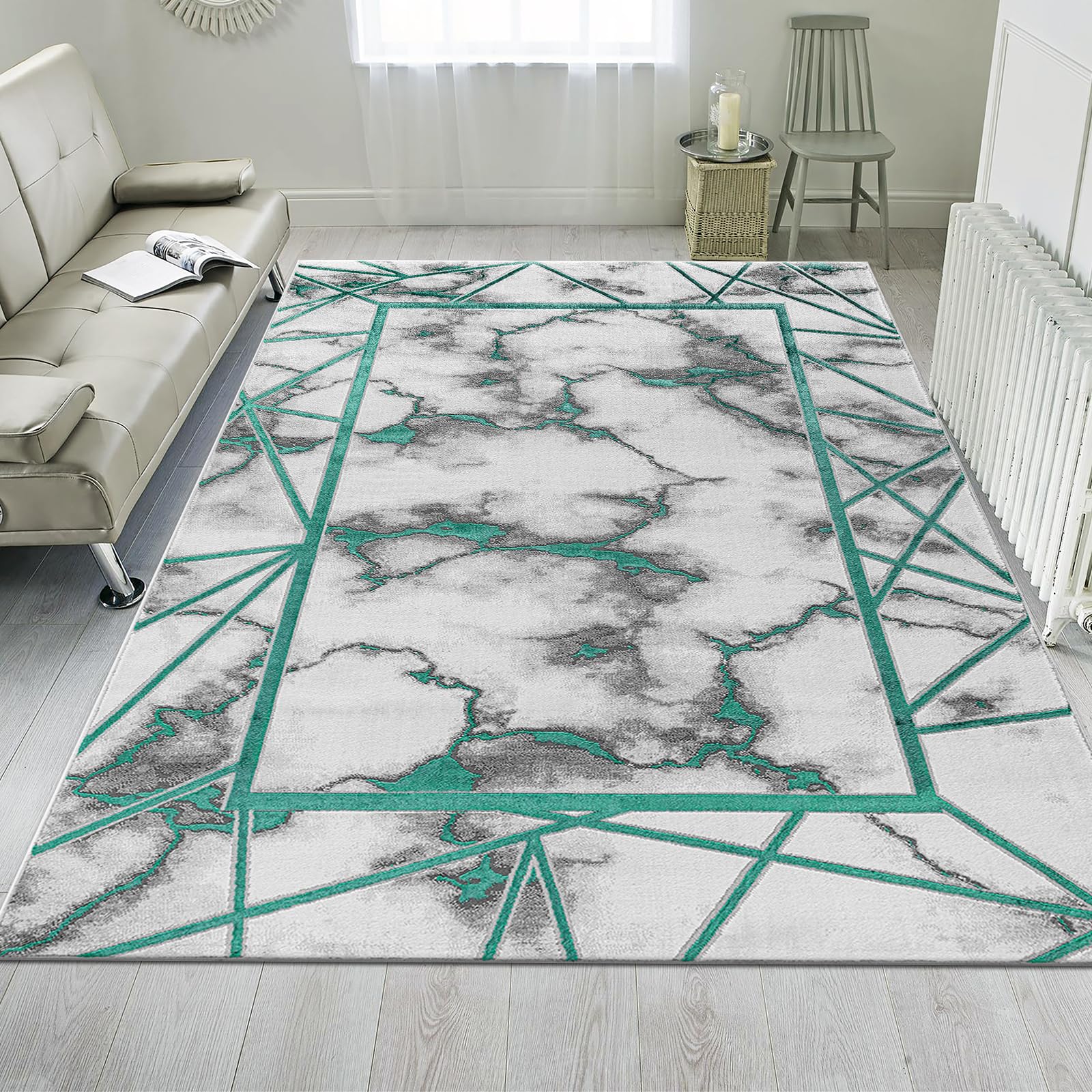 renoazul® Jute Rugs Living Room Large 200x290 cm - Kiens Emerald Marble Rug - Washable Rugs For Bedroom Carpet, Lounge, Sitting and Dining Room — image 1