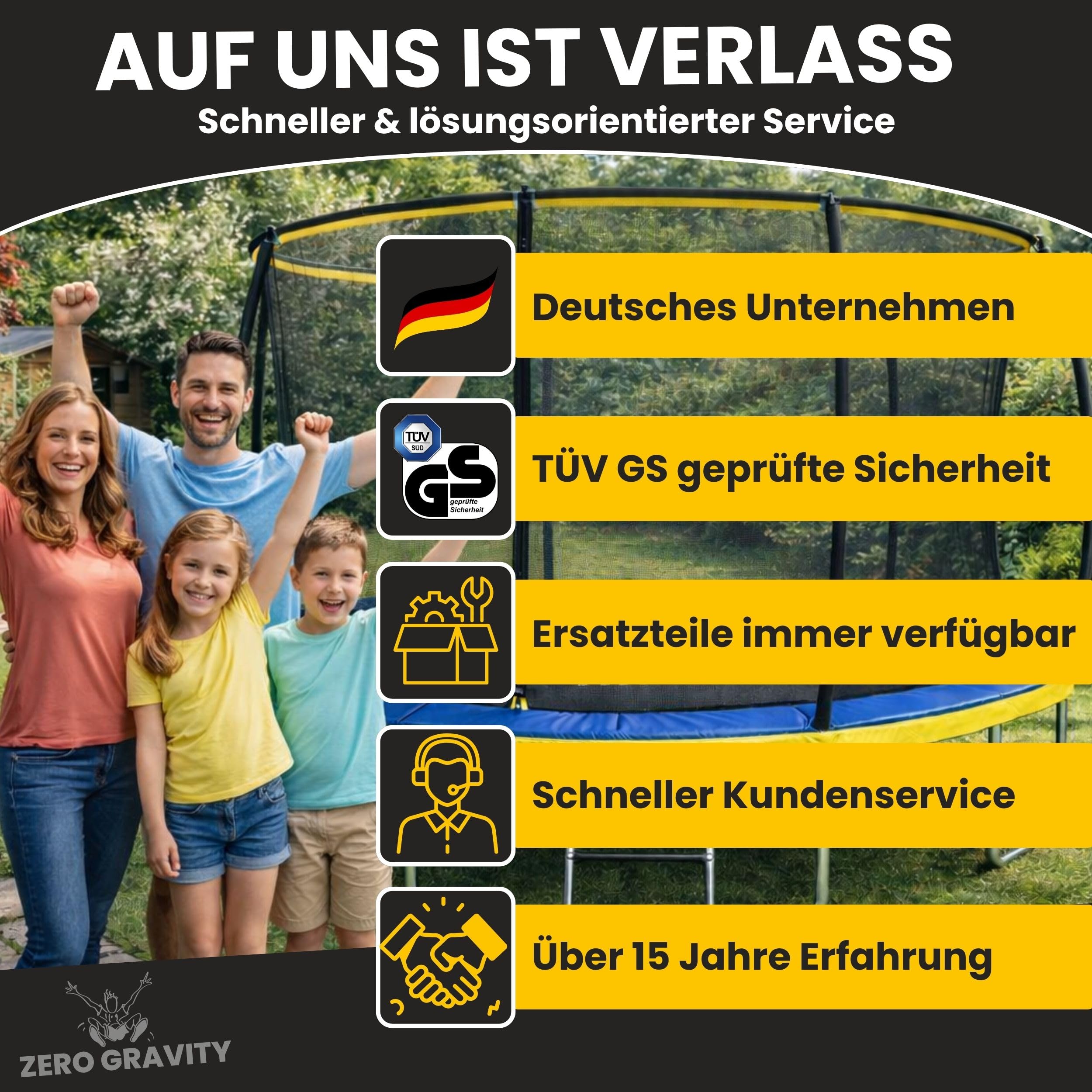 Zero Gravity Trampolin Outdoor oval, TÜV GS geprüft, Komplettset inkl. Leiter, Aufbauvideo, Outdoor Trampolin für Kinder & Erwachsene mit innenliegendem Sicherheitsnetz
