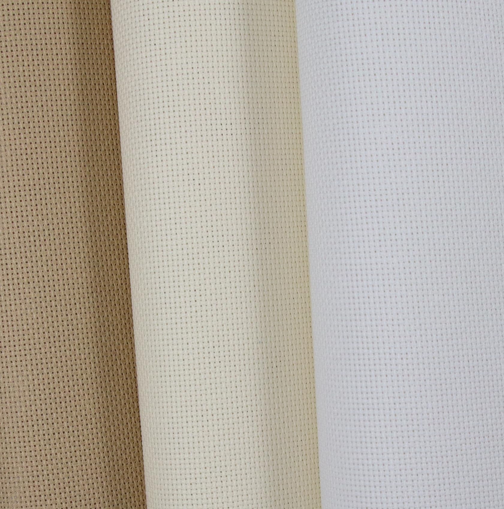 KCS 3 pc of 15" x 18"(38cmx45cm) Counted Cross Stitch Cotton Aida Cloth Needlework Rolled Fabric Box,18CT,White+Cream+Khaki