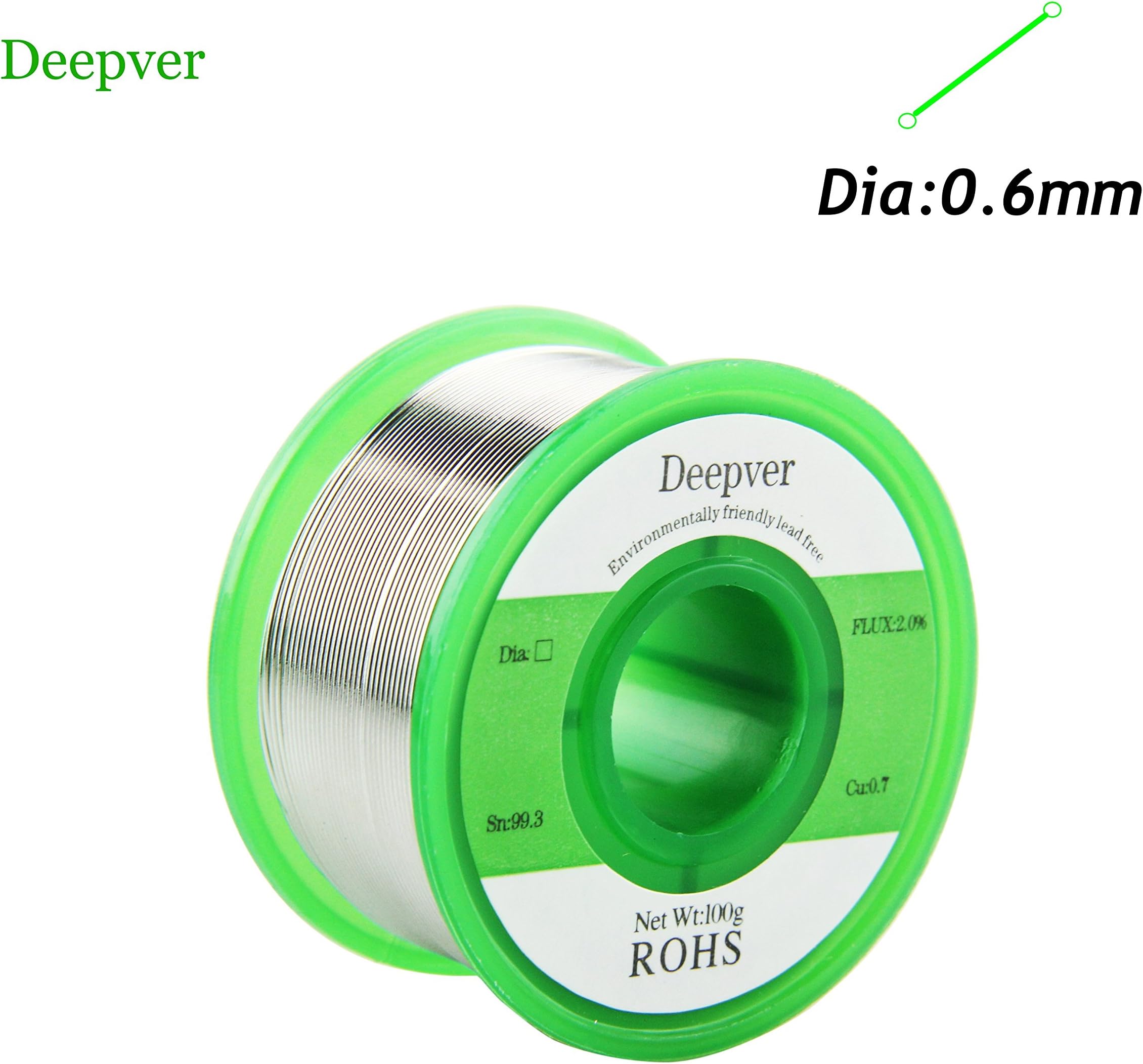 Solder flux Lead Free Diameter 0.6mm 100g/0.22 lb with Rosin Core, (Sn:99.3,Cu:0.7,FLUX:2.0%.) (0.6MM)