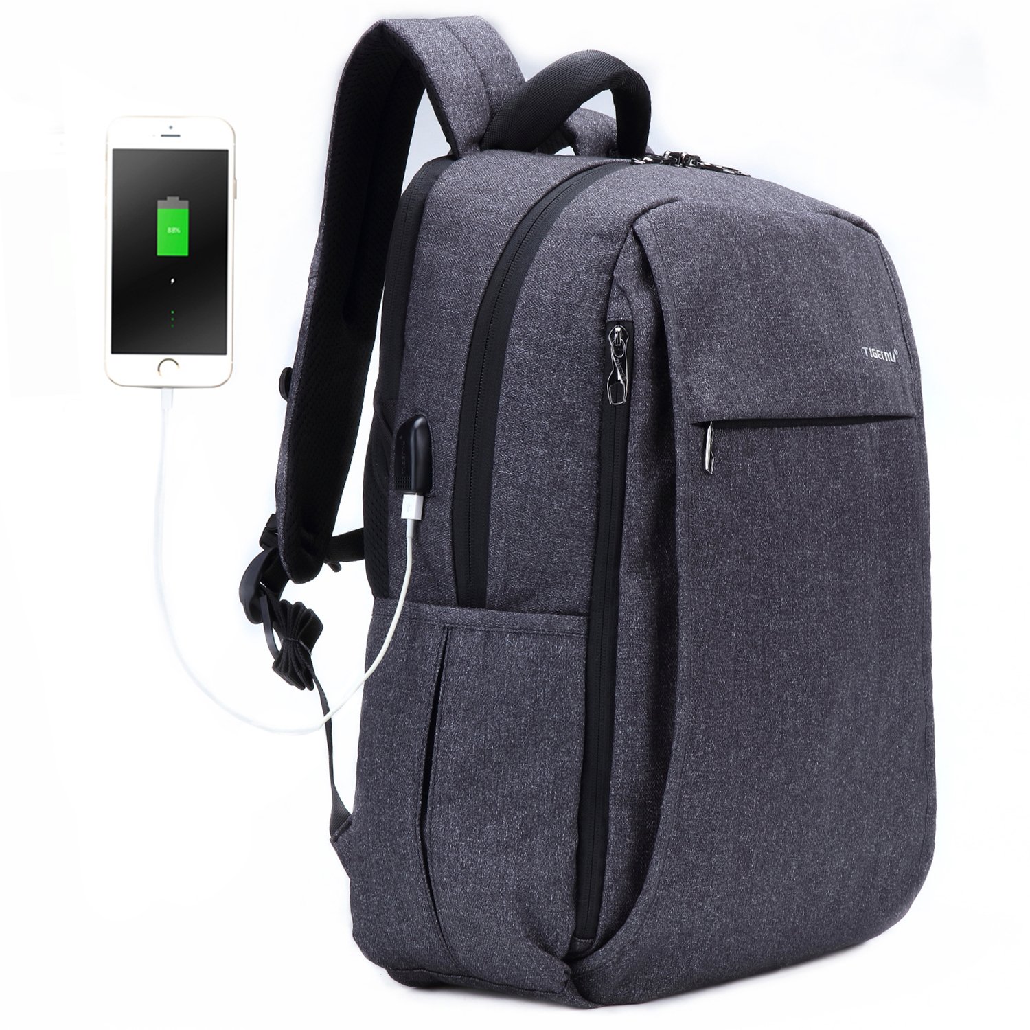 Slim Laptop Backpack 15.6 inch Mens Business Rucksack with USB Charge Port College Notebook Computer Backpack Travel Water Resistent Bag Black