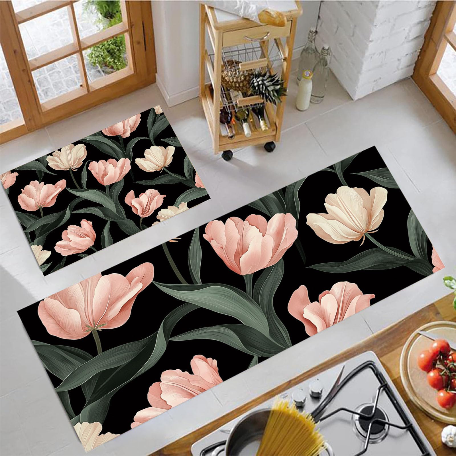 Alfombras de cocina de tulipán JEDTAKCT con elegancia vintage y tacto blando