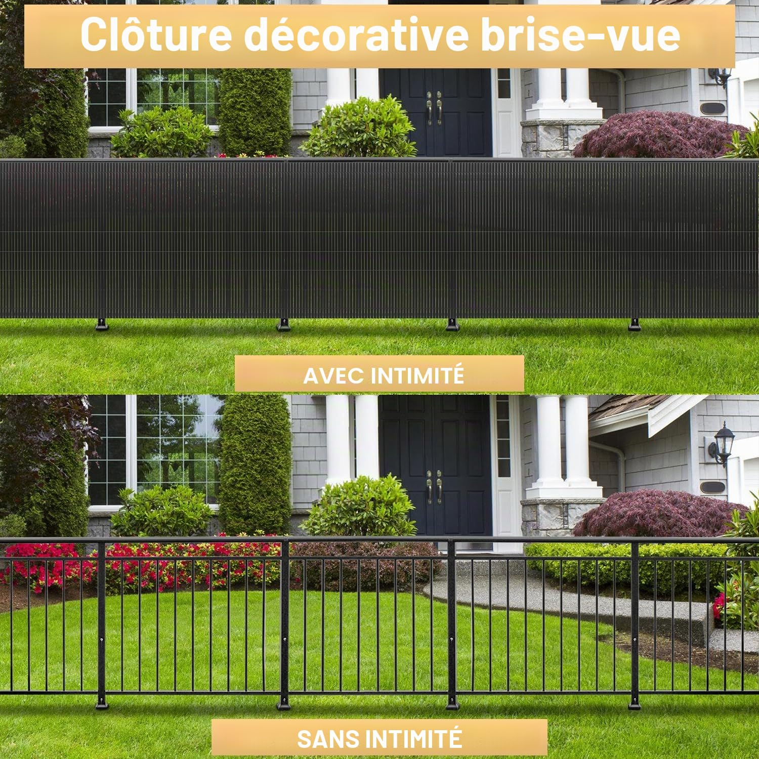Herrselsam Brise-vue en polychlorure de vinyle avec serre-câbles, résistant aux intempéries, pour jardin, balcon, terrasse, structure interne en W, lamelles renforcées, gris, 100 x 400 cm
