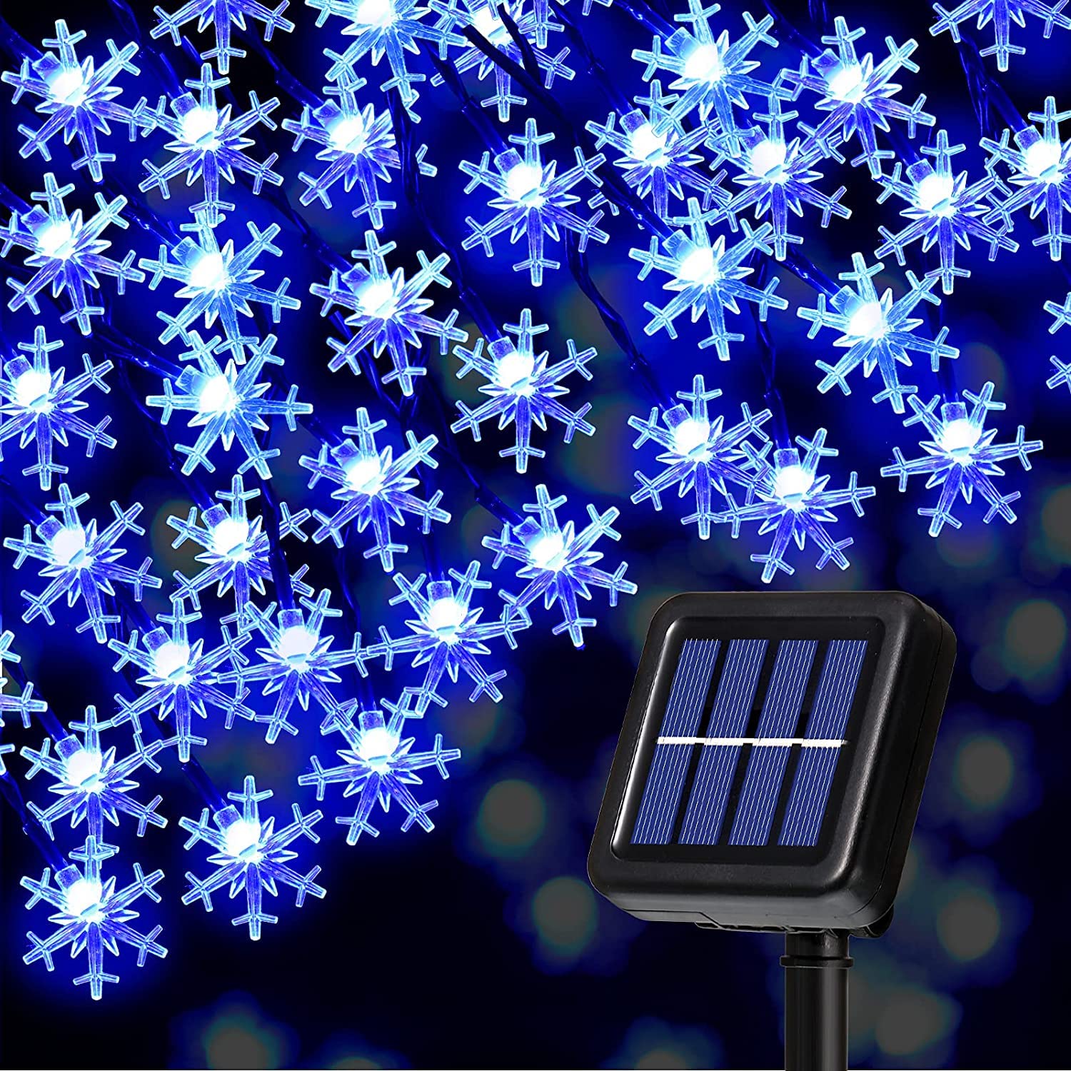 Solarne płatek śniegu, słoneczne girlandy ogrodowe, Solarna girlanda ogrodowa z 8 trybami wodoodpornych solarnych świateł świątecznych (32M 300LED, niebieski)