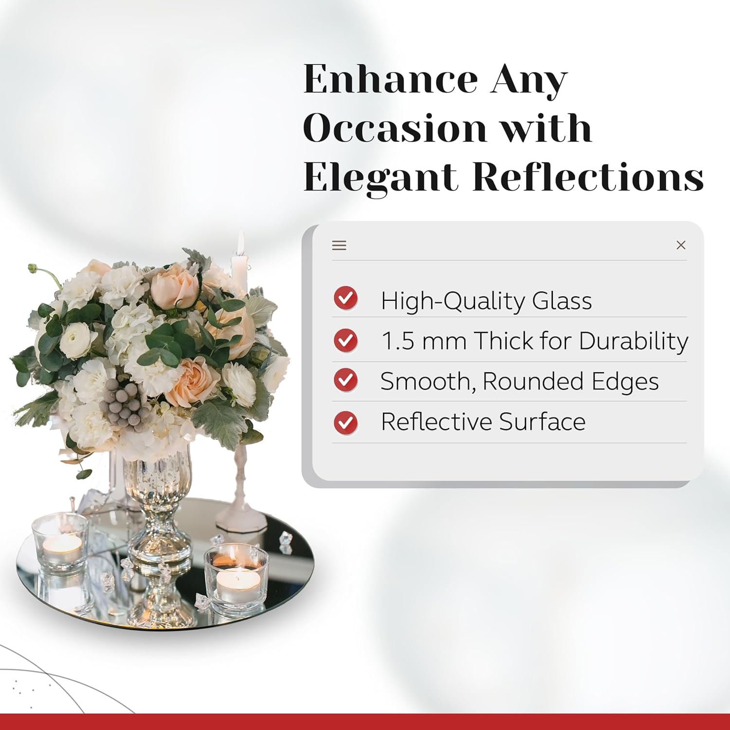 8 Inch Round Mirror Plate, Set of 12-1.5mm Thick Glass Plate Mirror Tiles w/Smooth Edges - Perfect Candle Wedding Centerpiece Table Decorations, Home Accent Wall Decor, & More - PARNOO