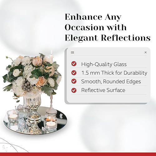 Miniatura 3 de PARNOO - Placa de espejo redonda de 10 pulgadas, juego de azulejos de espejo de placa de vidrio de 12 a 0.059 in de grosor con bordes lisos,