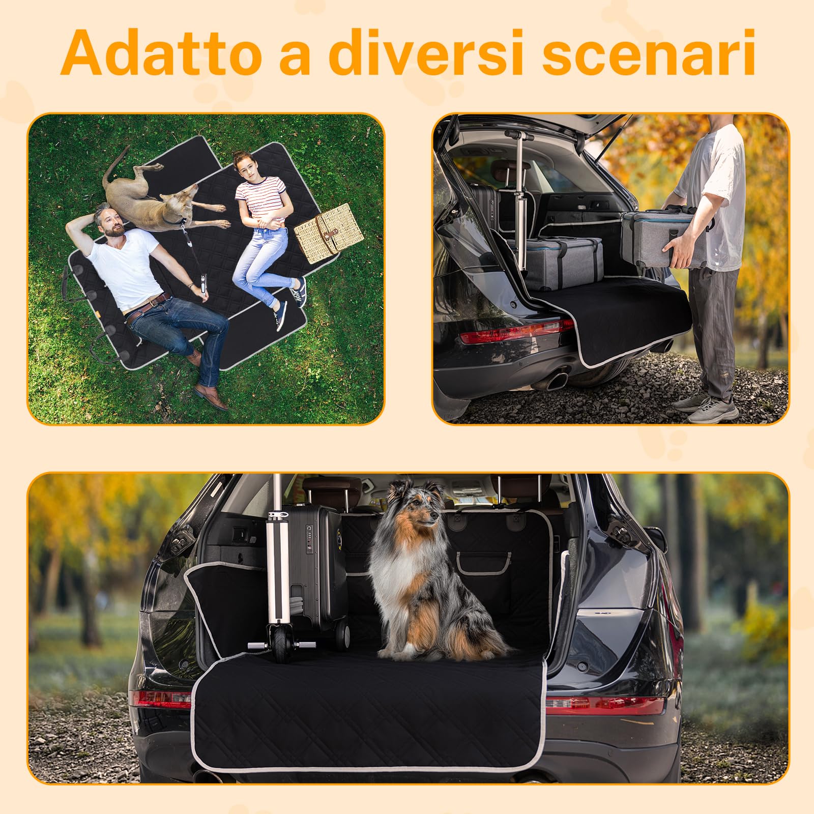 Toozey Telo Auto per Cani Bagagliaio, 185*103 Universale Robusto Coprisedile Auto Coperta per Cani con Laterale&Paraurti Protezione, Antistrappo/Impermeabile/Antimacchia/Antiscivolo/Anti-capelli, Nero