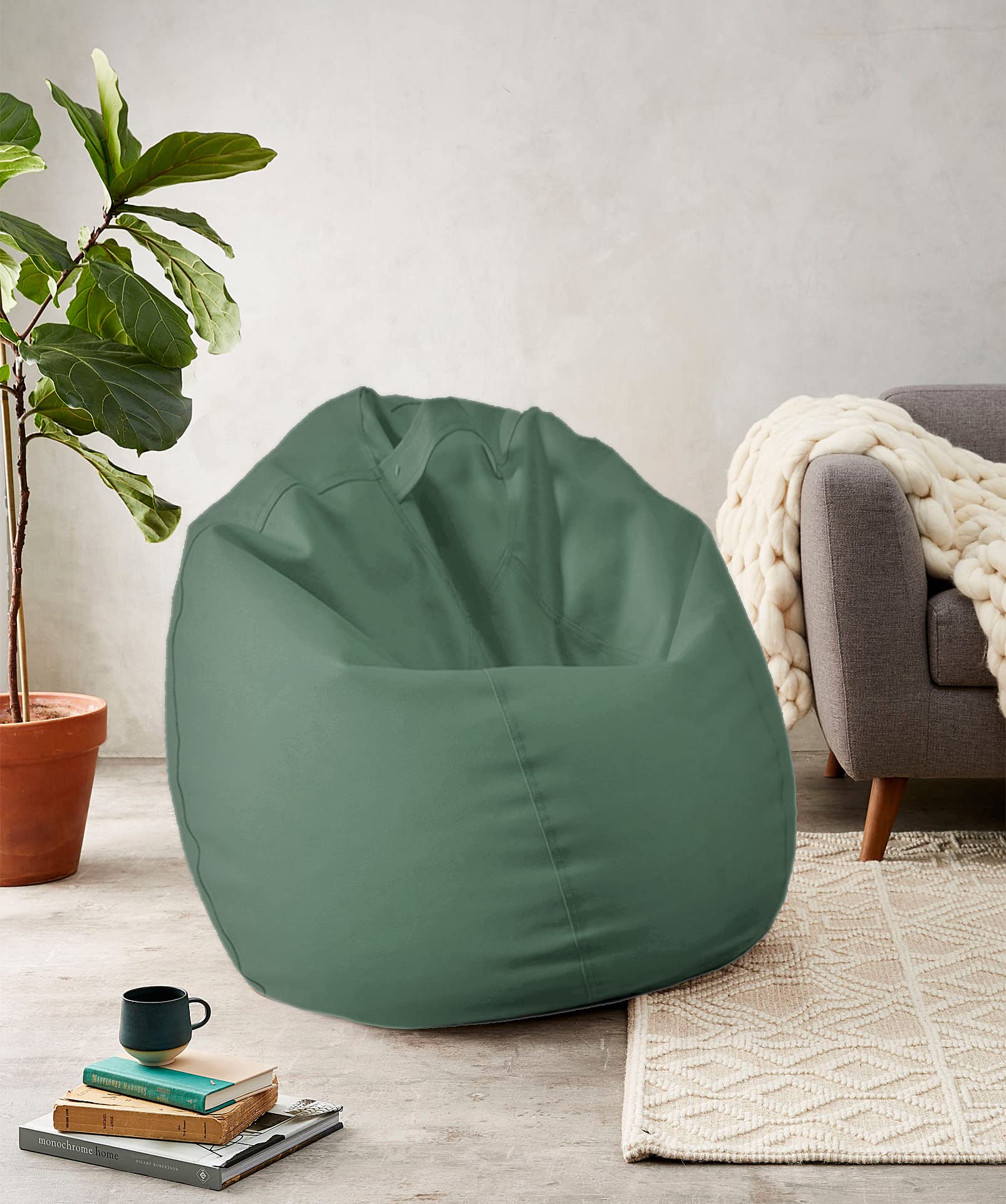 Cotton Home ean Bag For Kids, Soft Premium Polyester Memory Foam Filling Furniture -Dark Green (50X80x80 Cm) / 31x31x20 inches