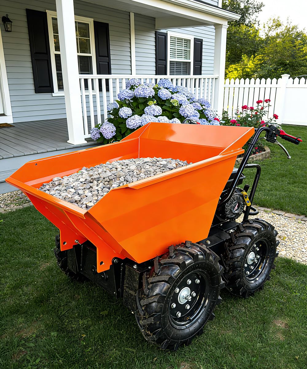 Motorized Wheelbarrow Utility Cart Gas Powered, 208cc 6.5HP, 3F+1R Capacity 660Lbs Lowering Dumper & All-Terrain Wheels, Material Hauler, Electric Wagon (660LBS Wheel Barrow+Welded)
