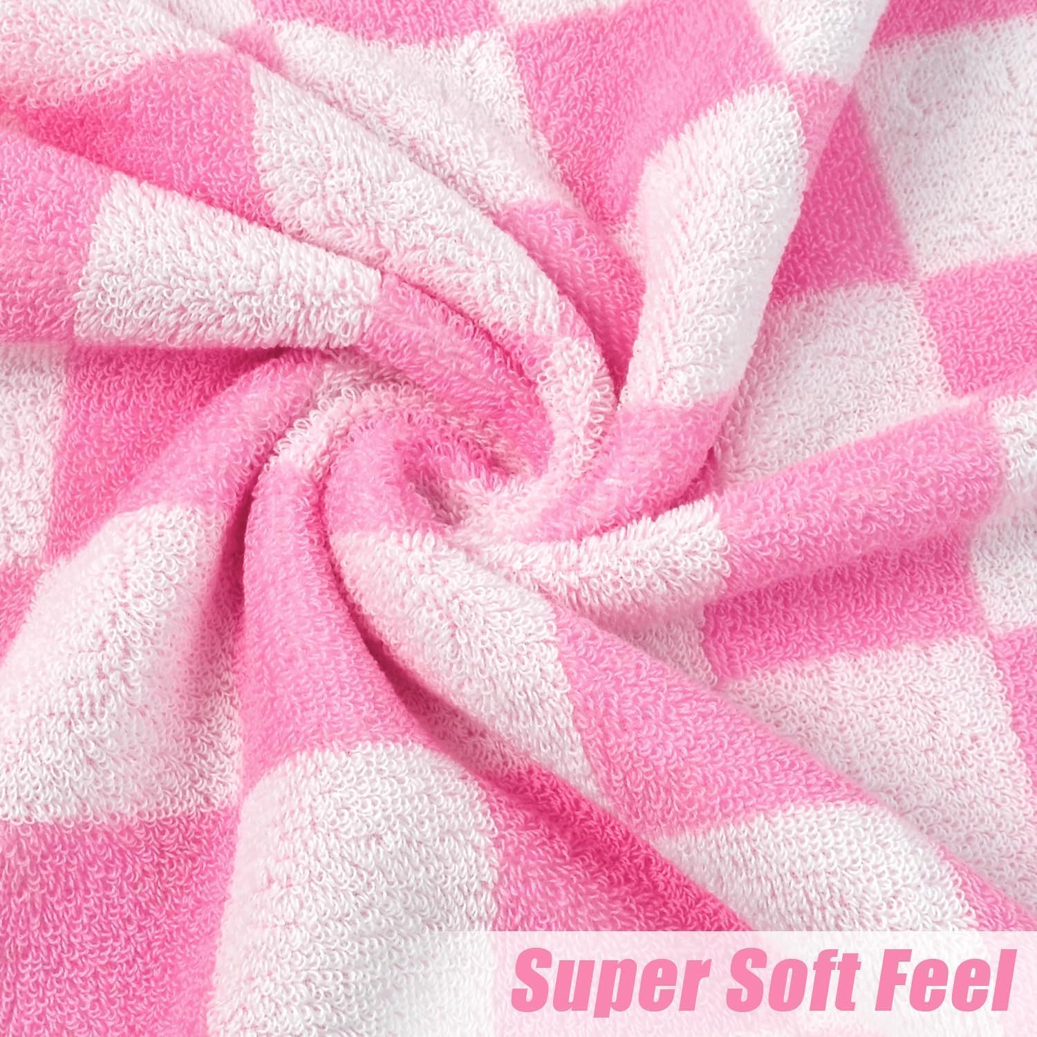 Jacquotha Pink Checkered Beach Towels Oversized 35" x 70" - Extra Large Lightweight Cotton Towels for Pool and Swim Days, Set of 2