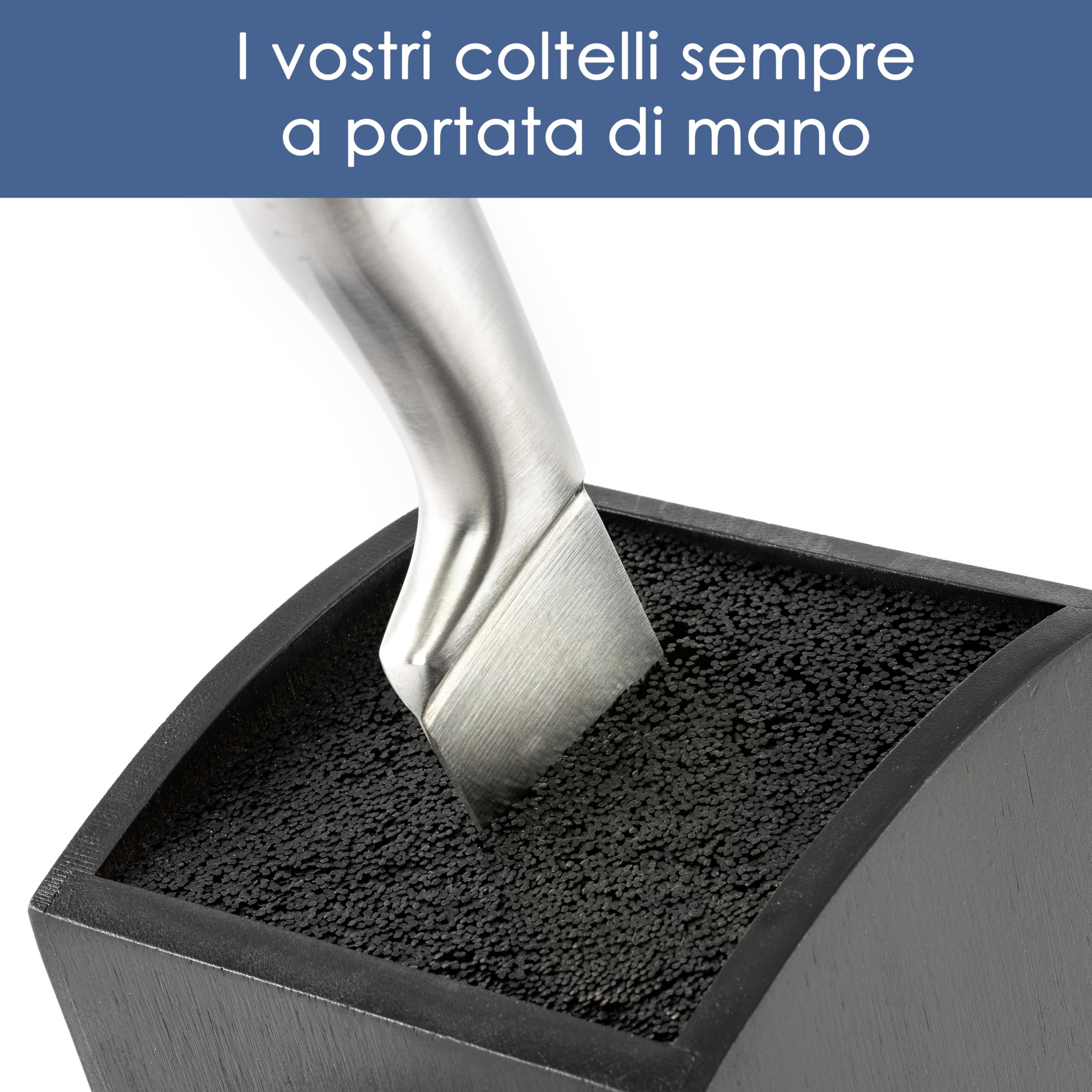 Hanseküche Ceppo portacoltelli - Portacoltelli senza coltelli in legno Tagliere (Bambù Nero, Quadrato Obliquo)