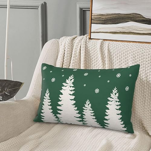 Miniatura 2 de Juego de 2 fundas de almohada de Navidad de 12 x 20 pulgadas, color verde salvia, blanco, copos de nieve, decoración de copos de nieve, para