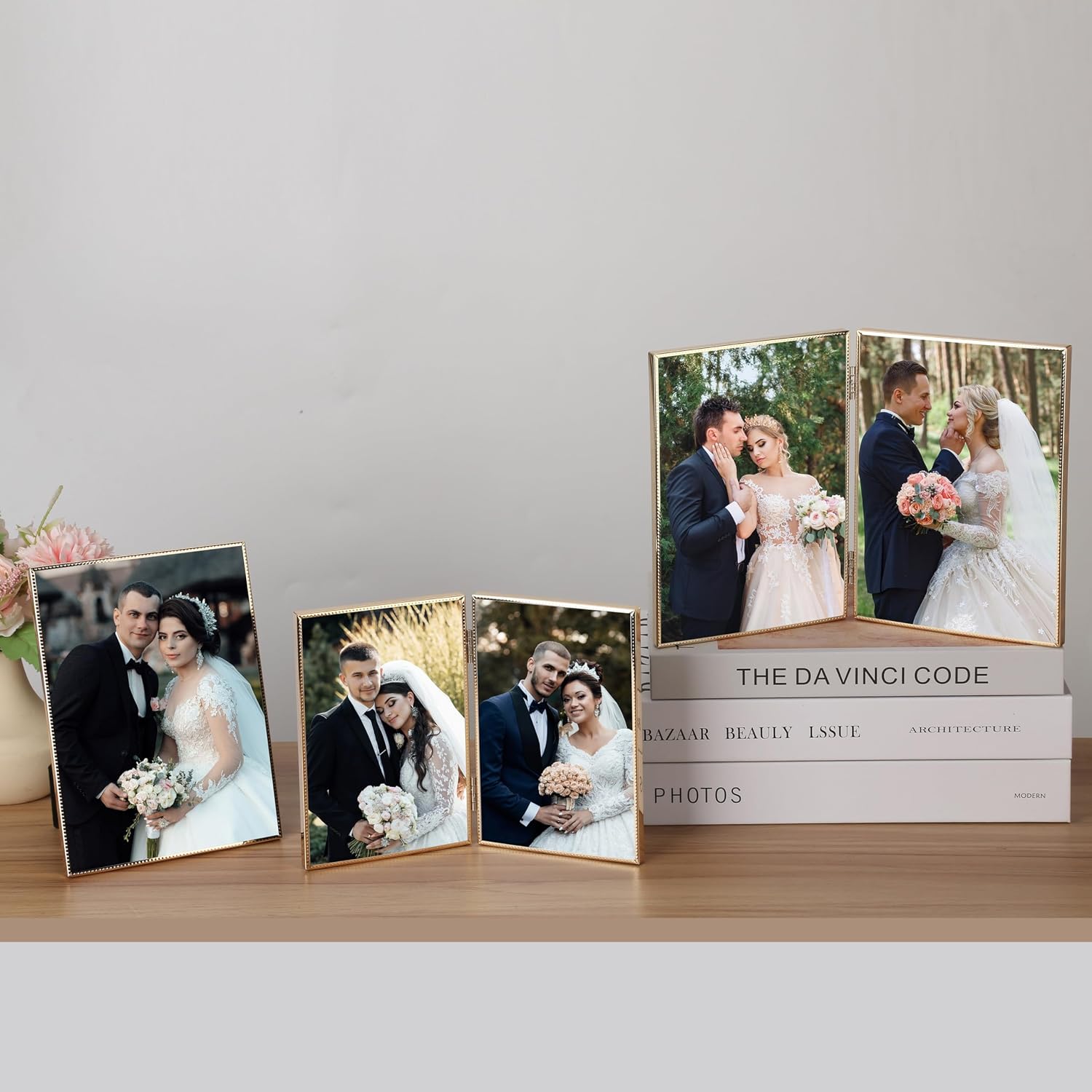 3.5x5 inch Gold Metal Picture Frames 2-Pack,Thin Edge Beading Minimalist Design Photo Frames 5x3.5'' with HD-Tempered Glass -Velvet Back,Tabletop & Wall Mount Frames