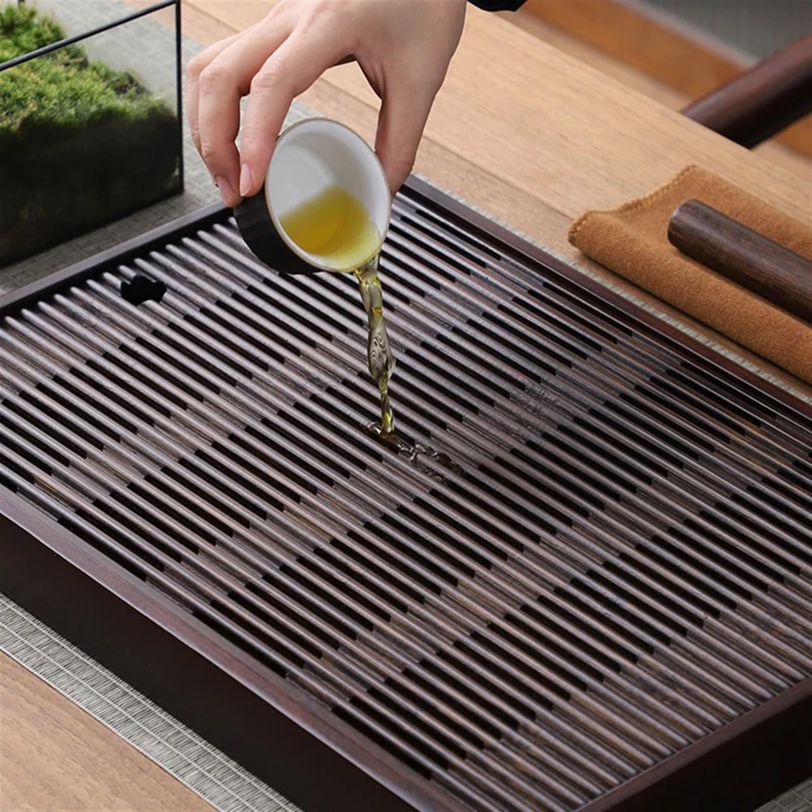 Bandeja Bandeja de té de Madera, Juego de té con Almacenamiento de Agua, Tablero de té Rectangular Simple, Bandeja de Almacenamiento de té(30x18x4cm)