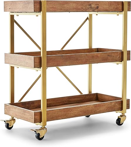 Rivet 3-Tiered Rustic Metallic Rolling Bar Cart
