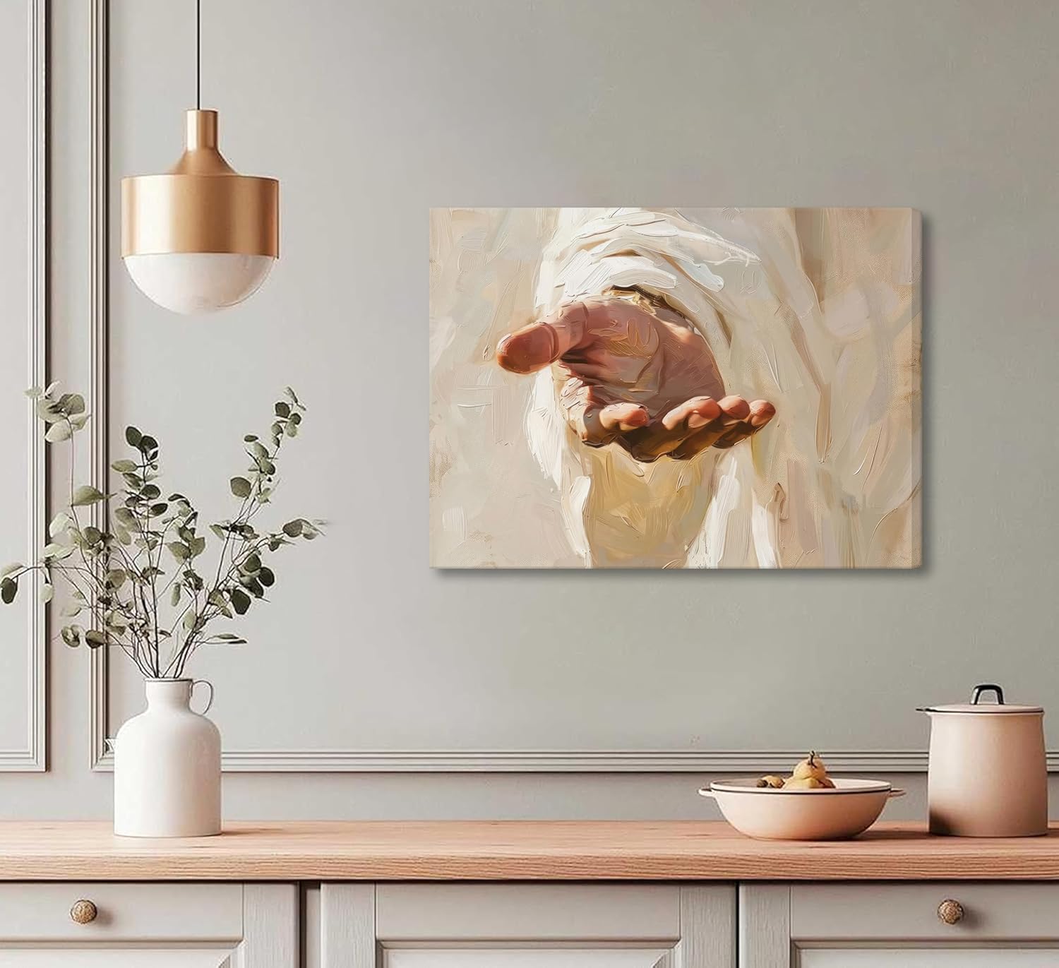 Jesus Canvas Wall Art,Christian The Hand of God Wall Decor Painting,Religion Bible Pictures Posters Prints for Church Prayer Room Living Room Home Decor Framed Wrapped Canvas 16X24 In