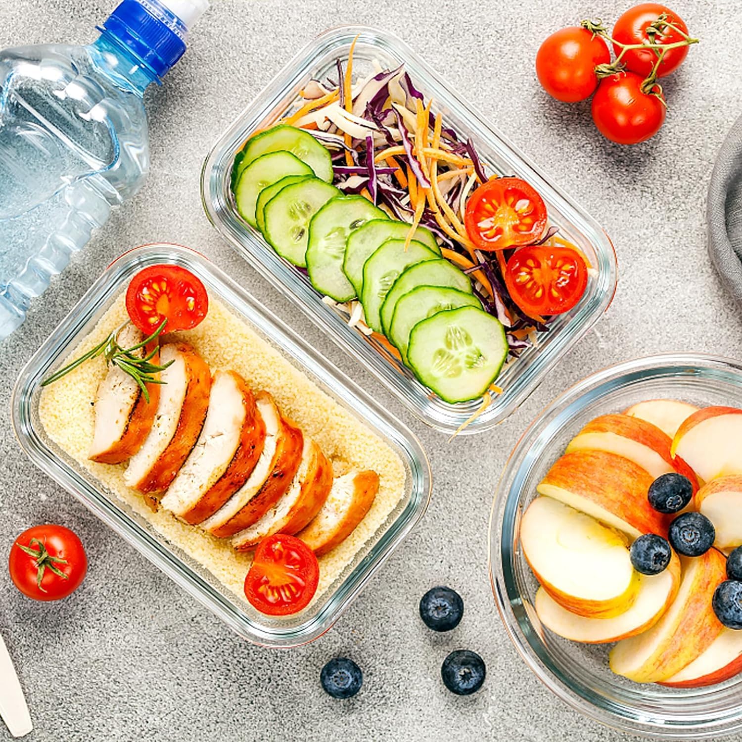 VERONES Paquete de 10 recipientes de vidrio para preparación de comidas, recipientes herméticos de vidrio para almuerzo, juego de recipientes apilables para almacenamiento de alimentos con tapas