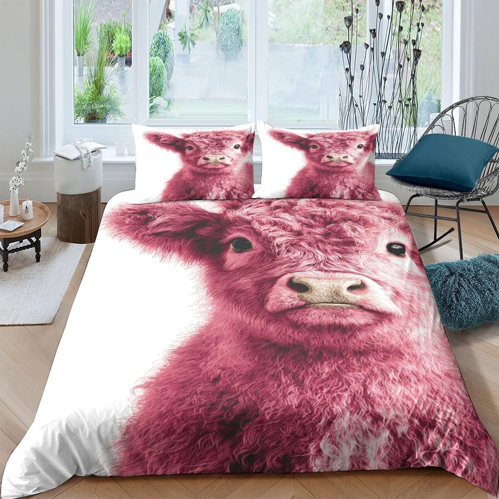 Ctjqhvkz Style-2 3D Printed Highland Cow Fitted Sheet Microfiber Soft Non-Slip Farm Animal Mattress Cover For Bedroom Guest Room Decor Single（135X200cm）