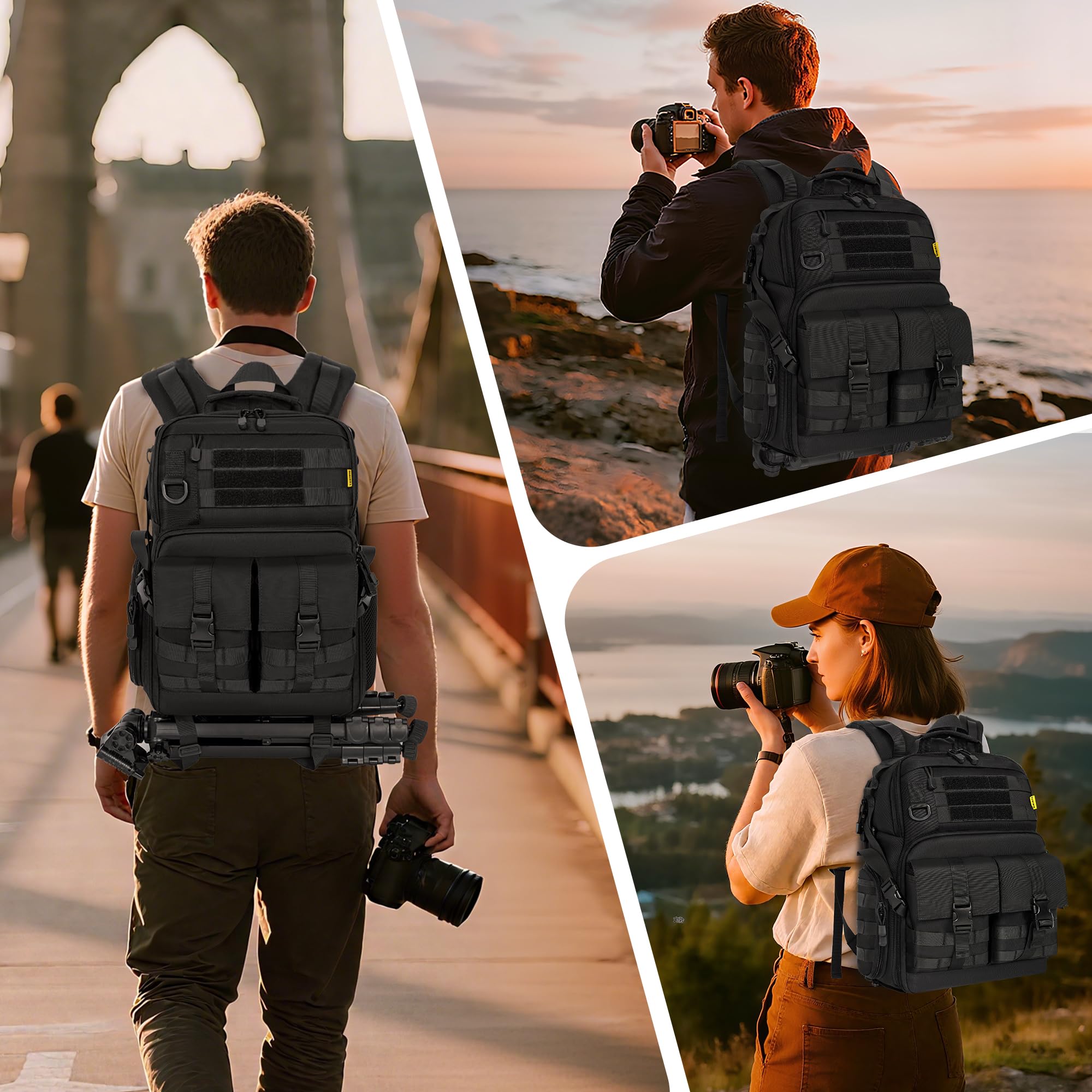 OUUTMEE Sac à Dos pour Appareil Photo avec Compartiment pour Ordinateur Portable, Sac Étanche pour Appareil Photo pour DSLR/SLR Compatible avec Canon, Nikon, Insert Rembourré Amovible