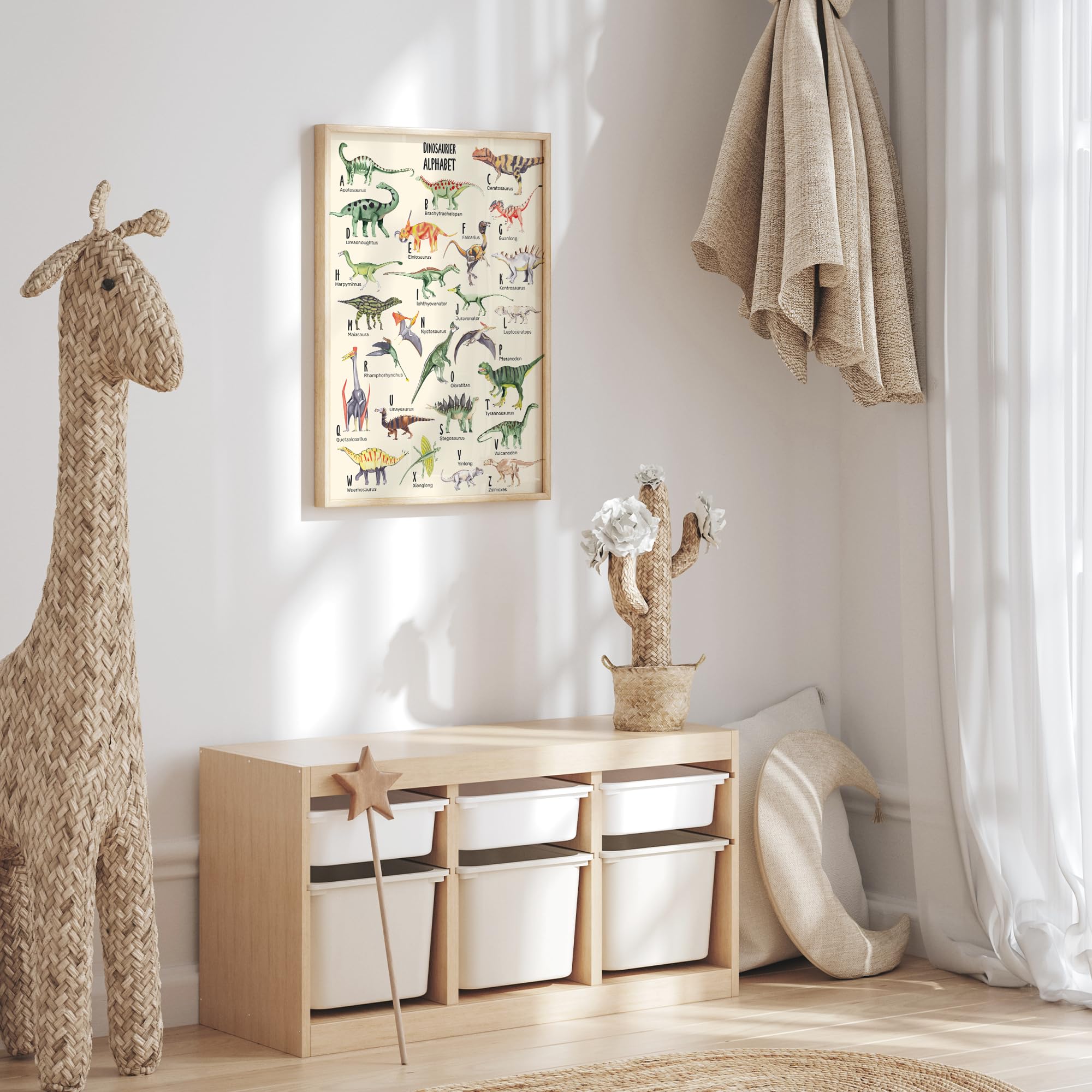 MeinBaby123® ABC Dino plakat do pokoju dziecięcego DIN A2 | plakat z dinozaurem, alfabet, plakat edukacyjny, obrazy do pokoju dziecięcego dla chłopców, dekoracja dinozaura do pokoju dziecięcego