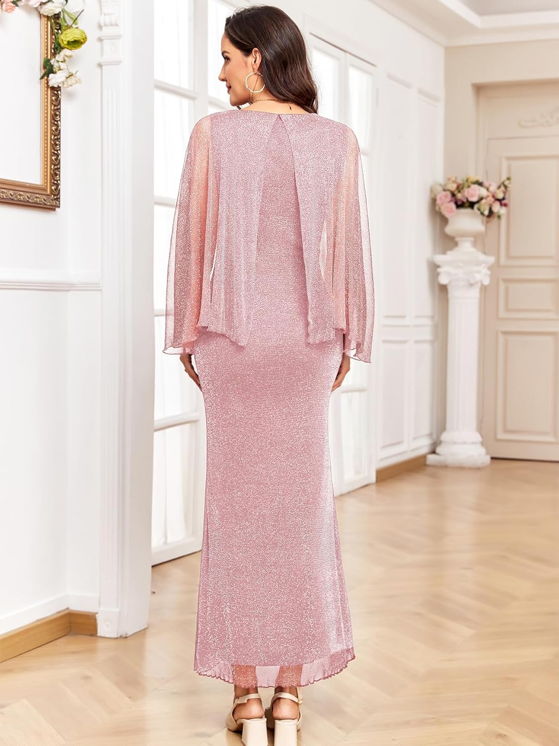 Maternity Sparkly Cape Mesh Dress Maxi Mermaid Bodycon Pregnancy Dresses Wedding Guest Baby Shower Formal Dress