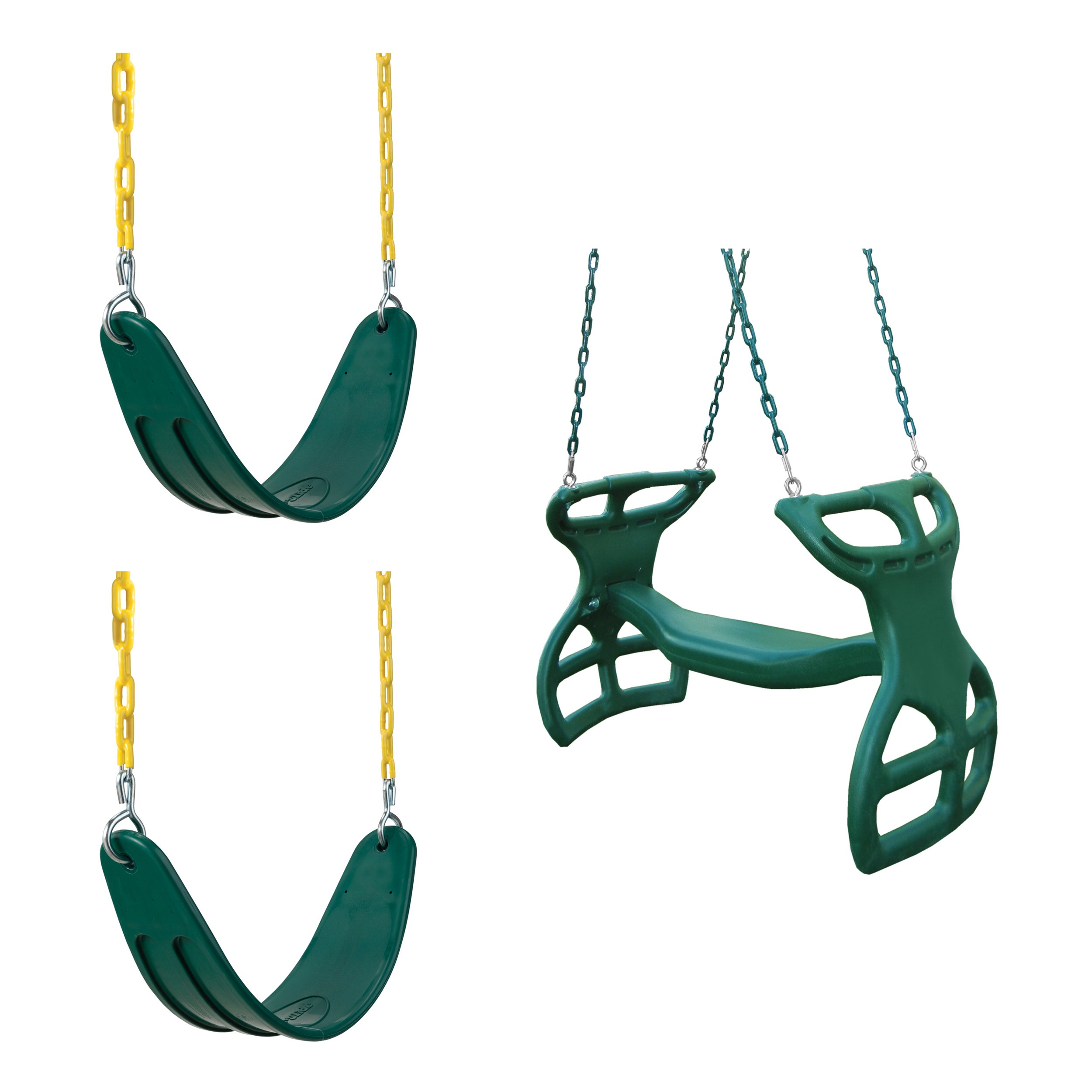 Swing-N-Slide Green Heavy Duty Swings and Dual Glider Bundle - Includes 2 Heavy Duty Swing Seats and a Green, Dual Ride Glider for Swing Sets, Play Sets, etc.