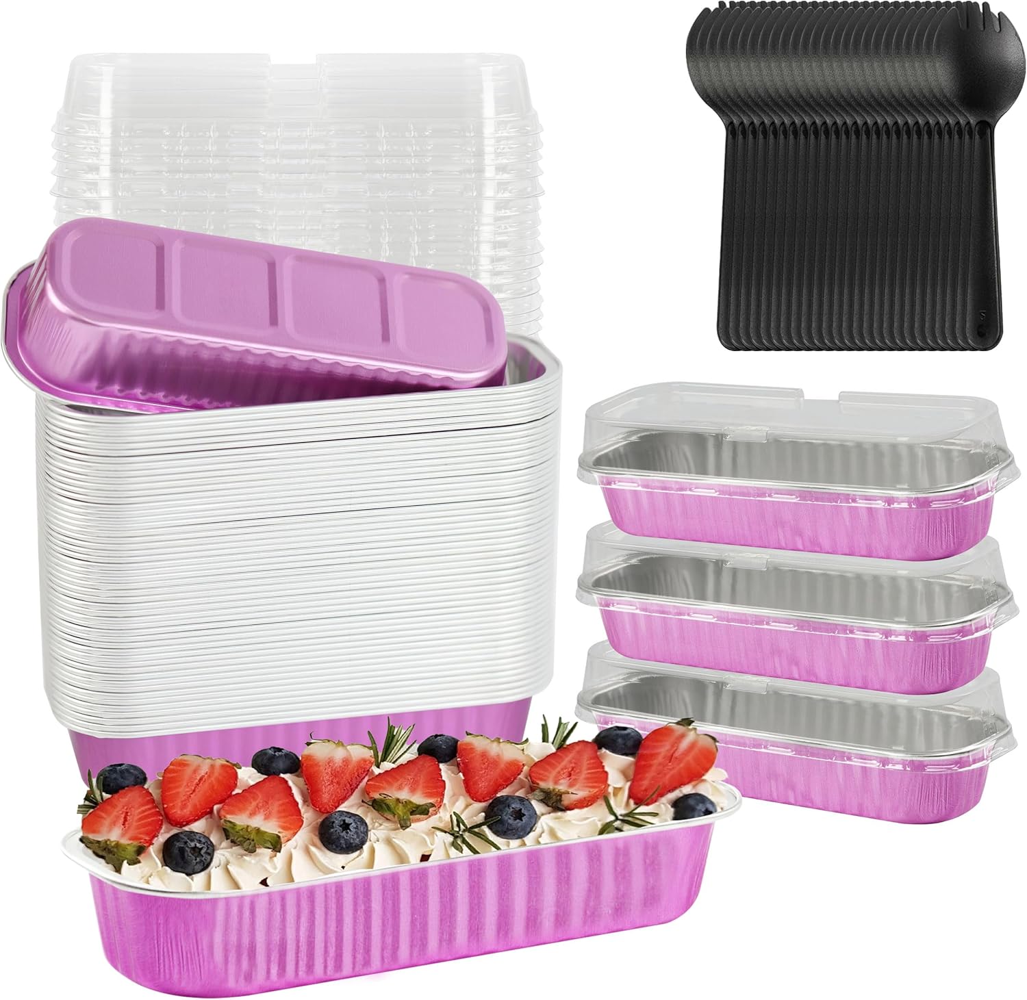 BAKINGPAK Mini Aluminum Pans with Lids, 50PCS 6.8OZ 200ML