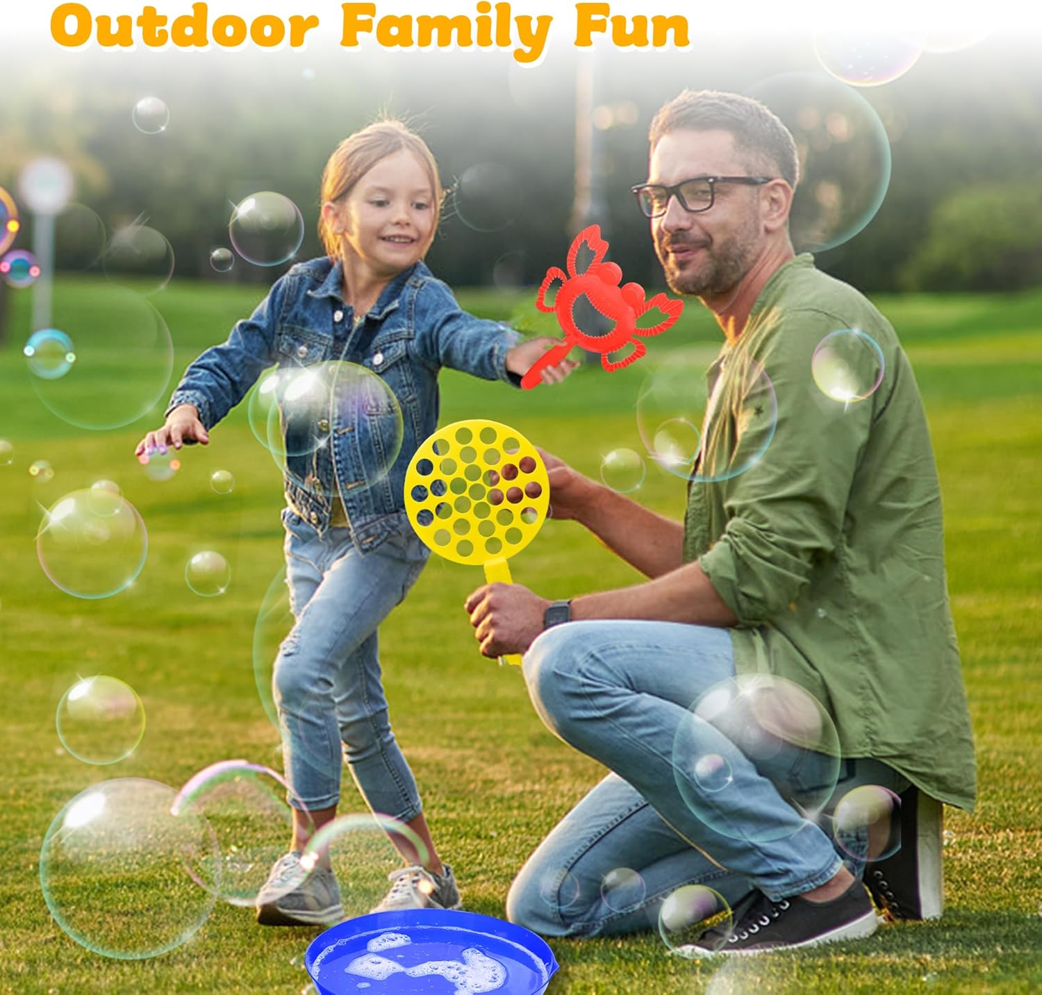Bubble Wands Set for Kids,17 pcs Assorted Bubble Wands with Tray, Big Bubble Maker Wand for Kids Summer Outdoor Games,Birthday Party,Family Event,Gifts for Bubble Lovers