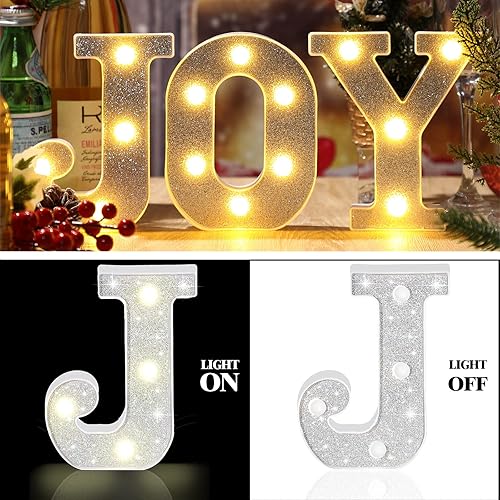 Miniatura 6 de 3 letras LED de Navidad con luces LED, letras de neón, signo de alegría con purpurina, letras del alfabeto, letras decorativas de marquesina
