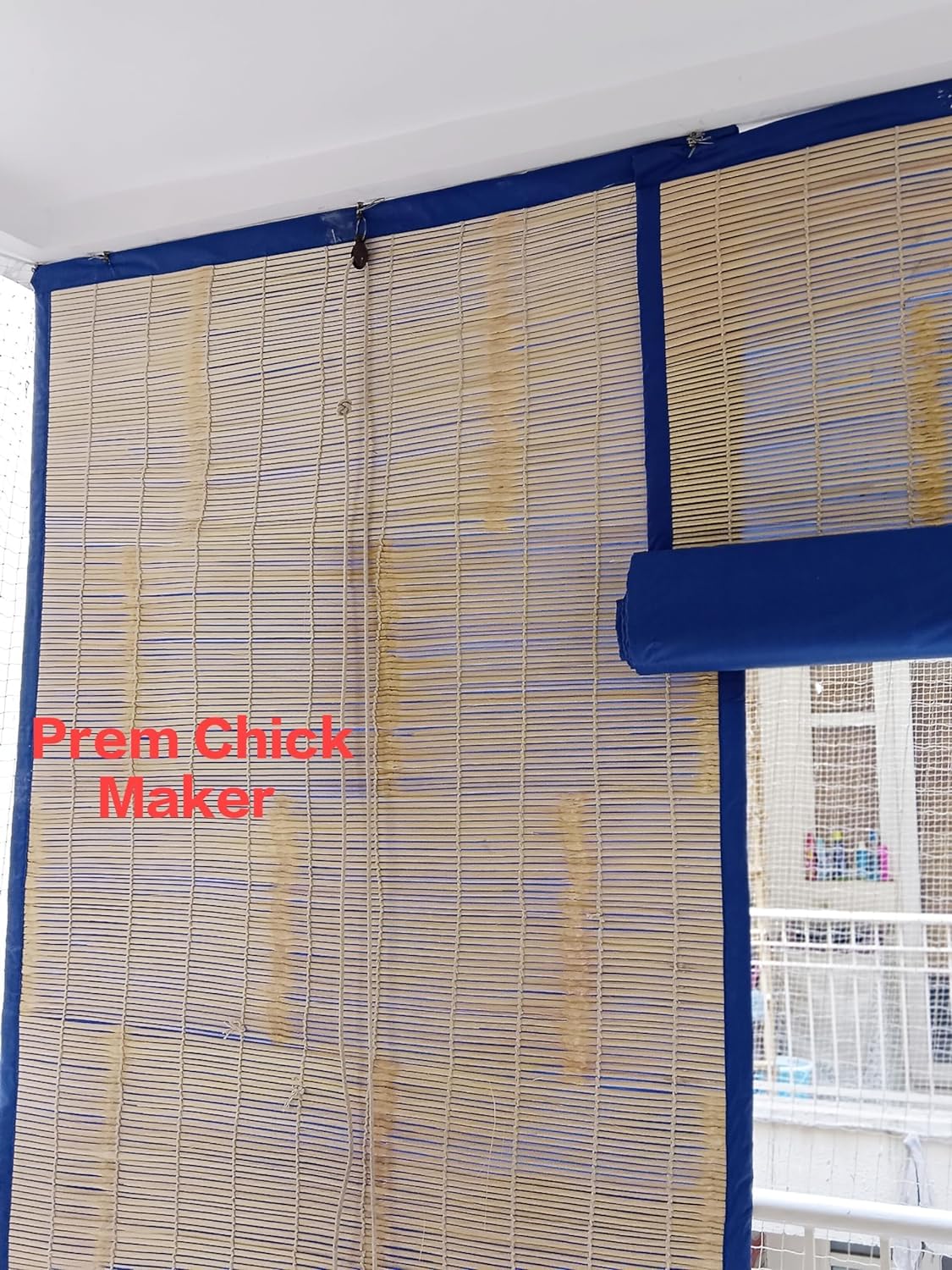 Waterproof Bamboo Curtain Outdoor Balcony Windows Blinds colser Curtain Rolle up Chik PCM Brand (4 x 7, Blue)