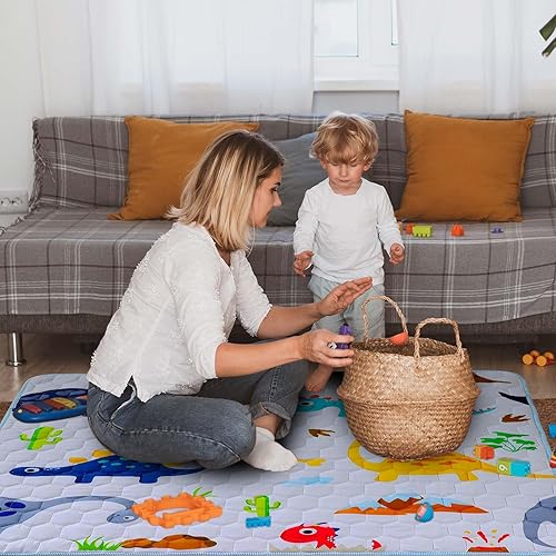 Miniatura 7 de Tinideya Tapetes de juego para bebé para el suelo de 50 x 50 pulgadas, alfombra de juego antideslizante, lavable, plegable, alfombra portátil