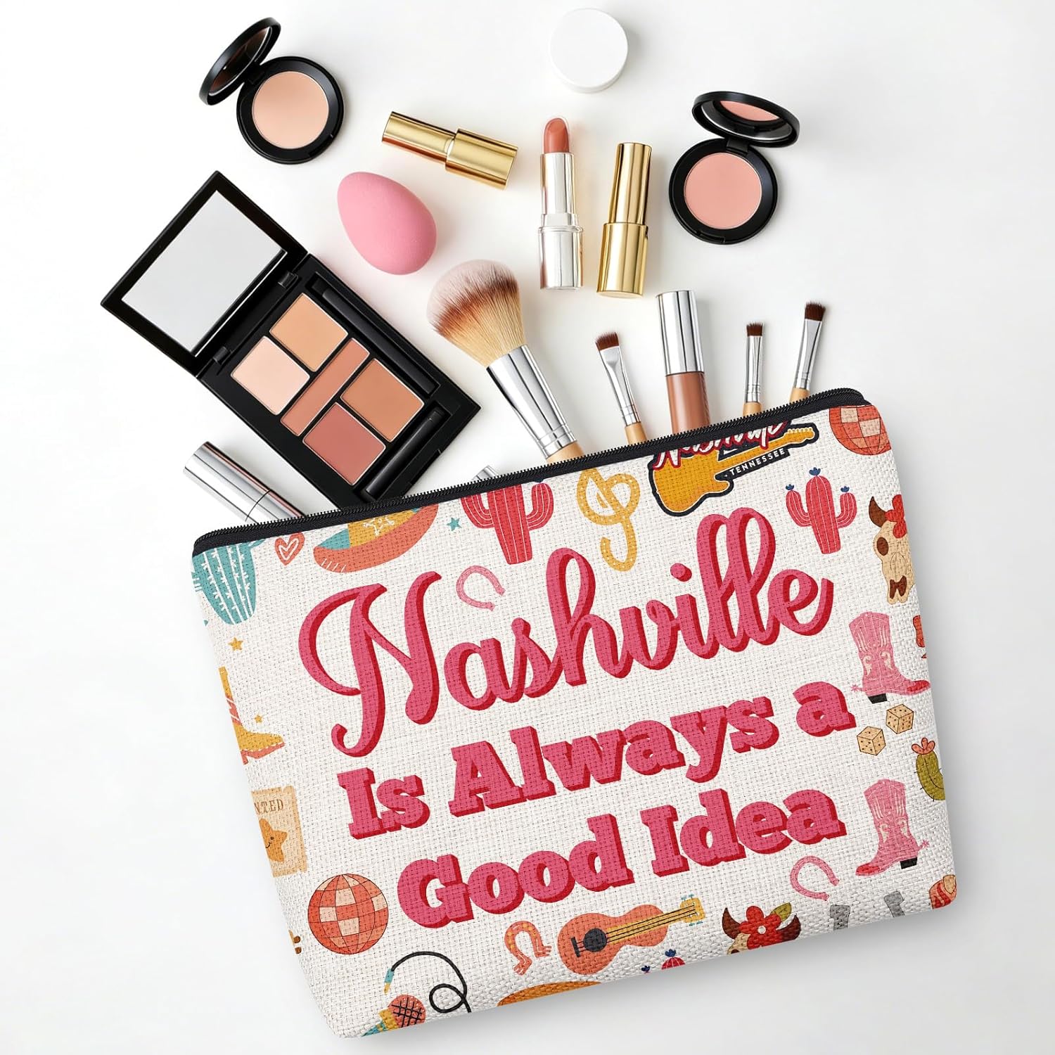 Cowgirl Gifts Nashville Trip Makeup Bag Western Cowgirl Gifts Vacation Present for Friends Coworker Nashville Lover Gift Cosmetic Bag Christmas Birthday Weekend Trip Present Zipper Travel Pouch - Image 4