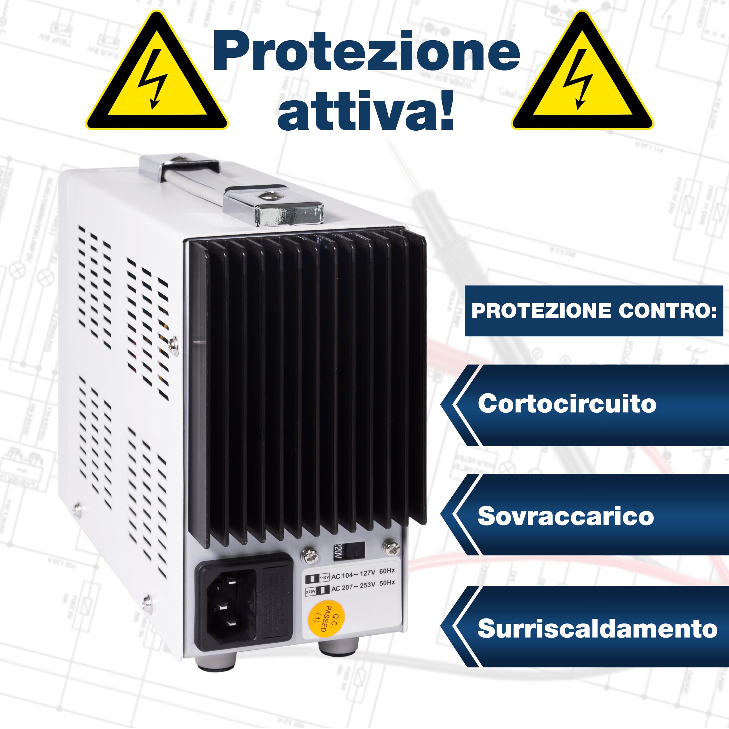 PeakTech 6080 A - Alimentatore da laboratorio 0–15 V / 0–3 A DC – Alimentatore professionale ad alta risoluzione con regolazione lineare, display a LED blu e protezione da bassissima tensione