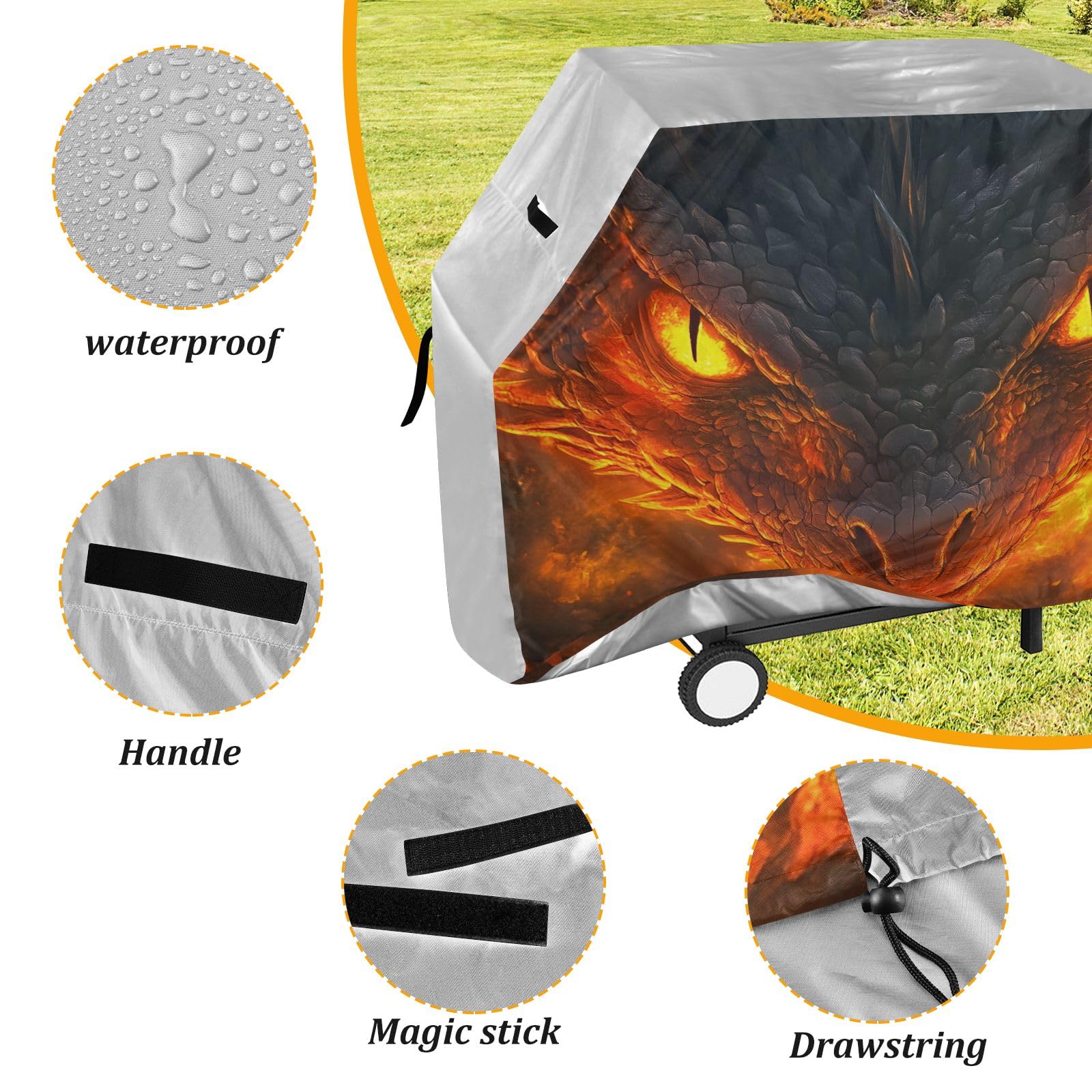 Copertura per barbecue con occhi di drago di fuoco, impermeabile, resistente, per esterni