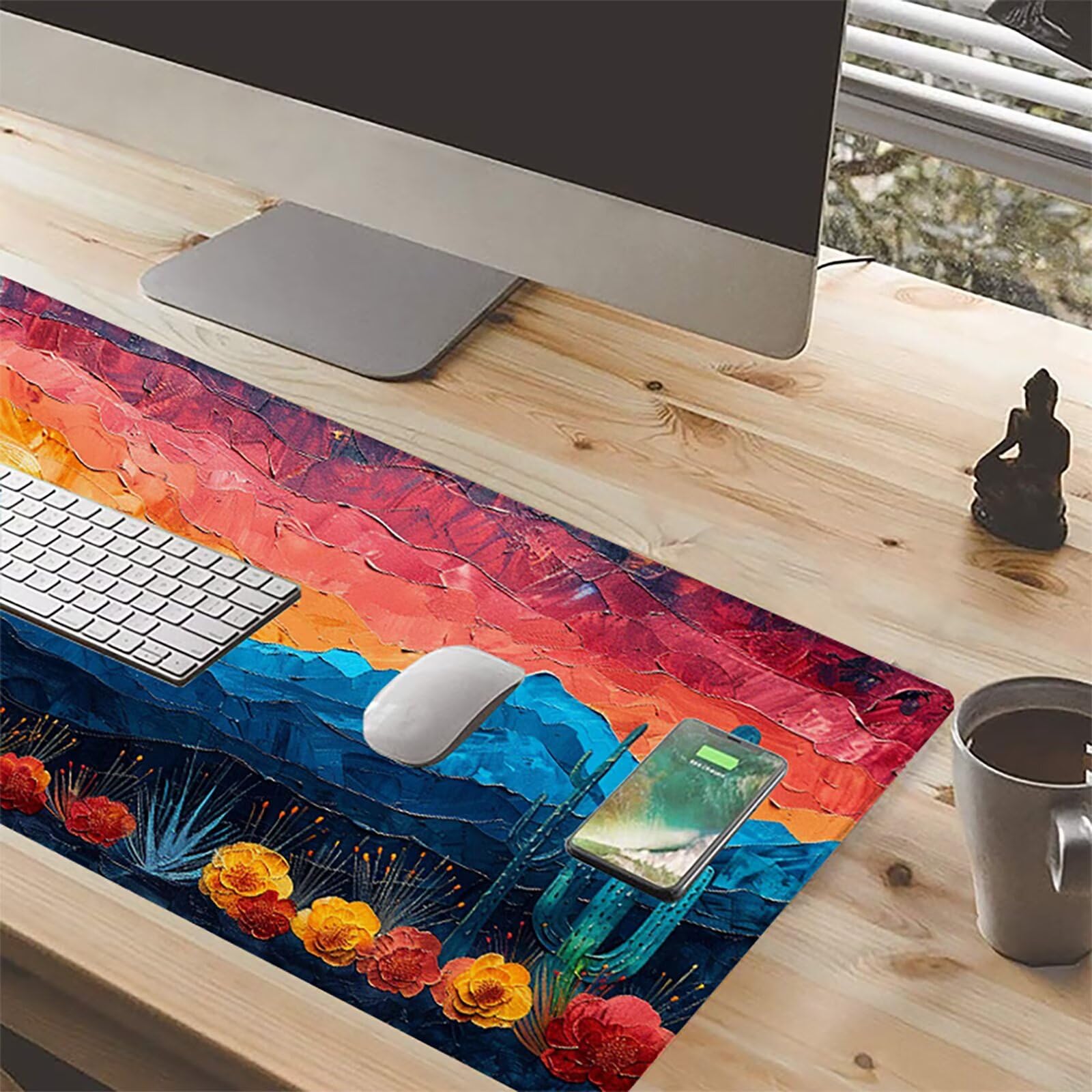 Amanecer Alfombrilla Ratón Gaming XXL 1500x800 mm, Alfombrilla Gaming Rojo Mousepad con Base de Goma Antideslizante, Impermeable Desk Mat para Teclado y Raton, Accesorios Gaming Regalos de Hombre H-U