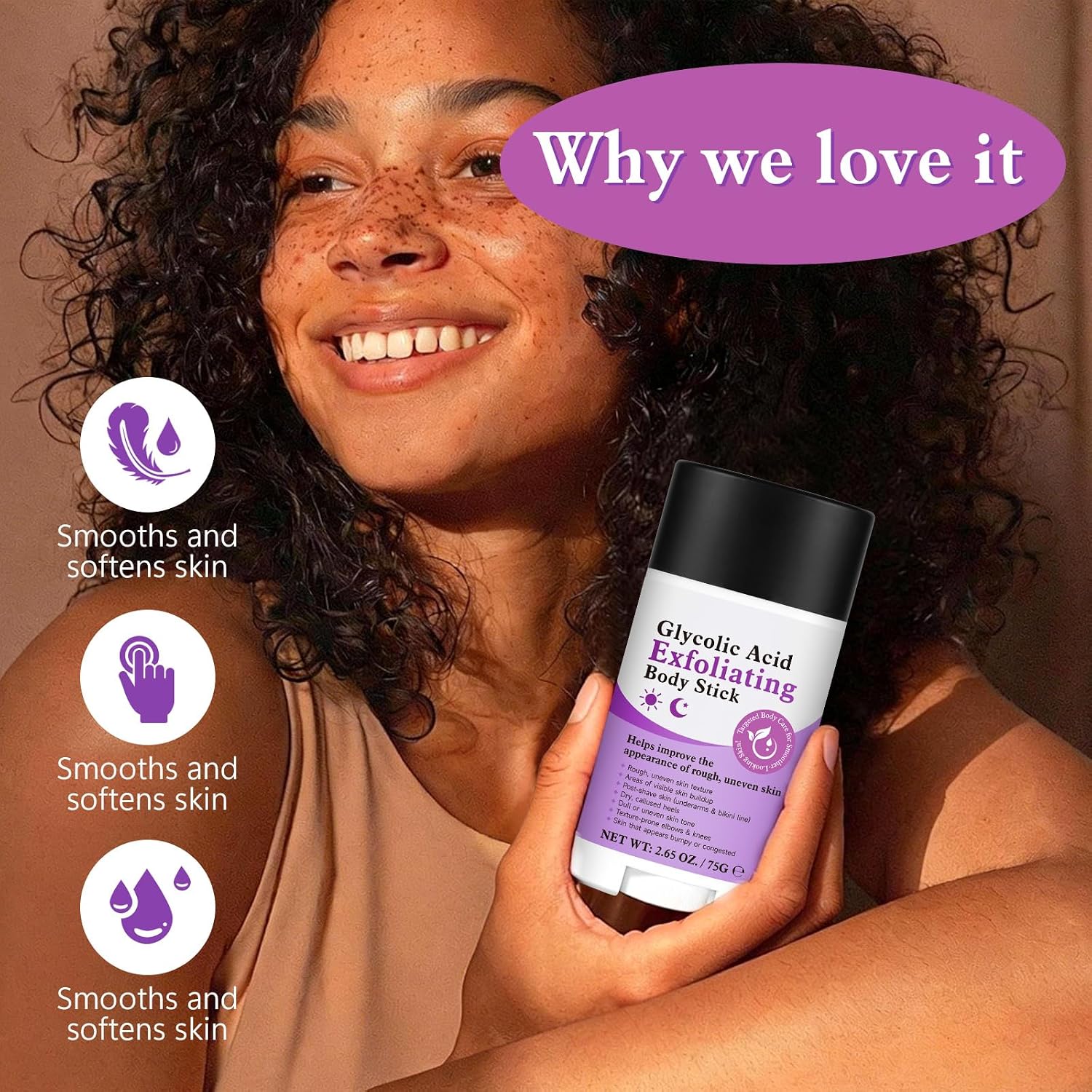 Glycolic Acid Exfoliating Body Stick 75g - 7% AHA + 0.5% BHA & Shea Butter Exfoliating Stick for Rough Skin，Gentle Peel for Arms, Legs & Back