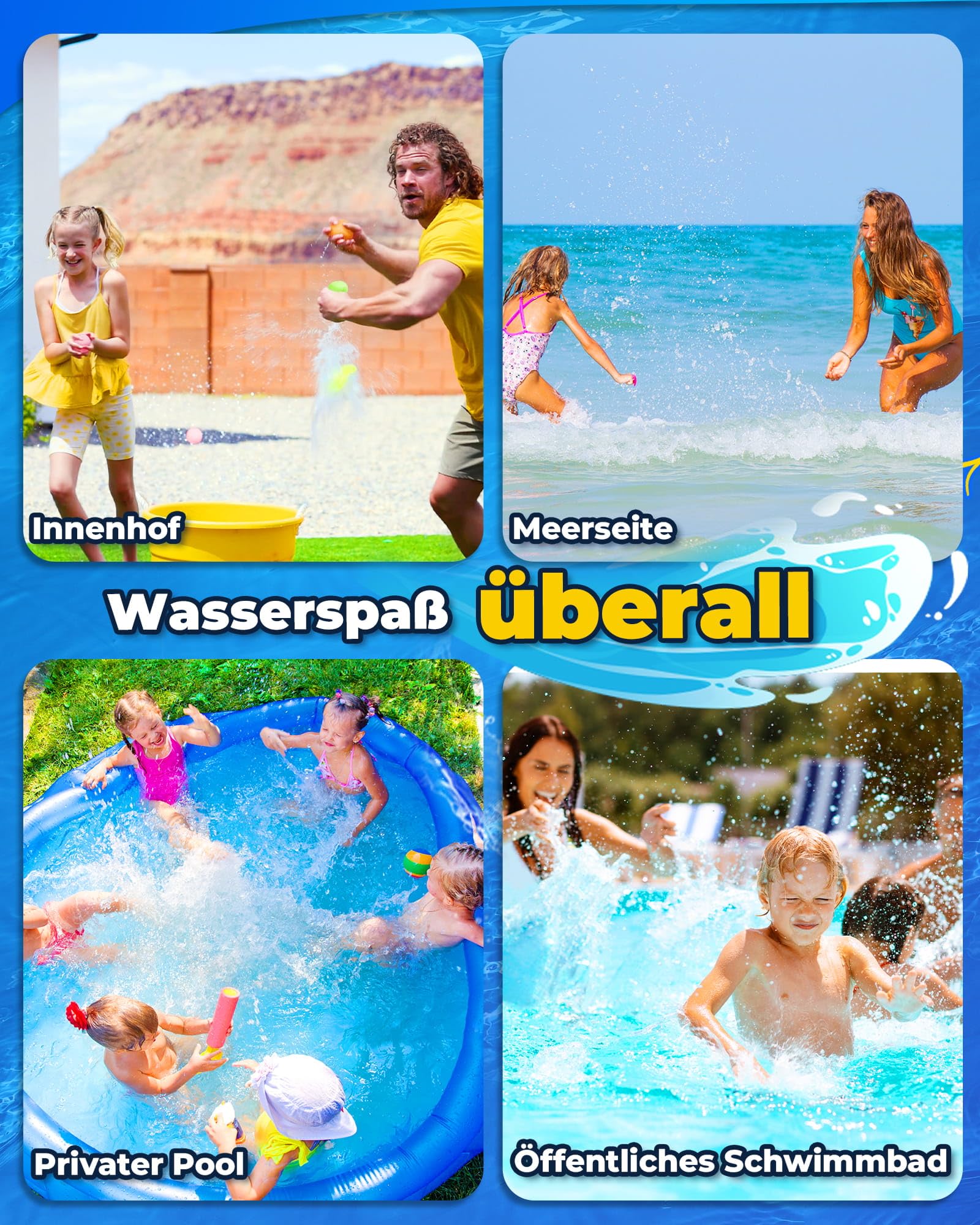 Wasserbomben Wiederverwendbar 12 Stück, Magnetisch Selbstschließend, Wiederbefüllbare Wasserbomben für Kinder 3-12 Jahre, Outdoor Spiele Wasserspielzeug für Poolparty & Garten Sommer