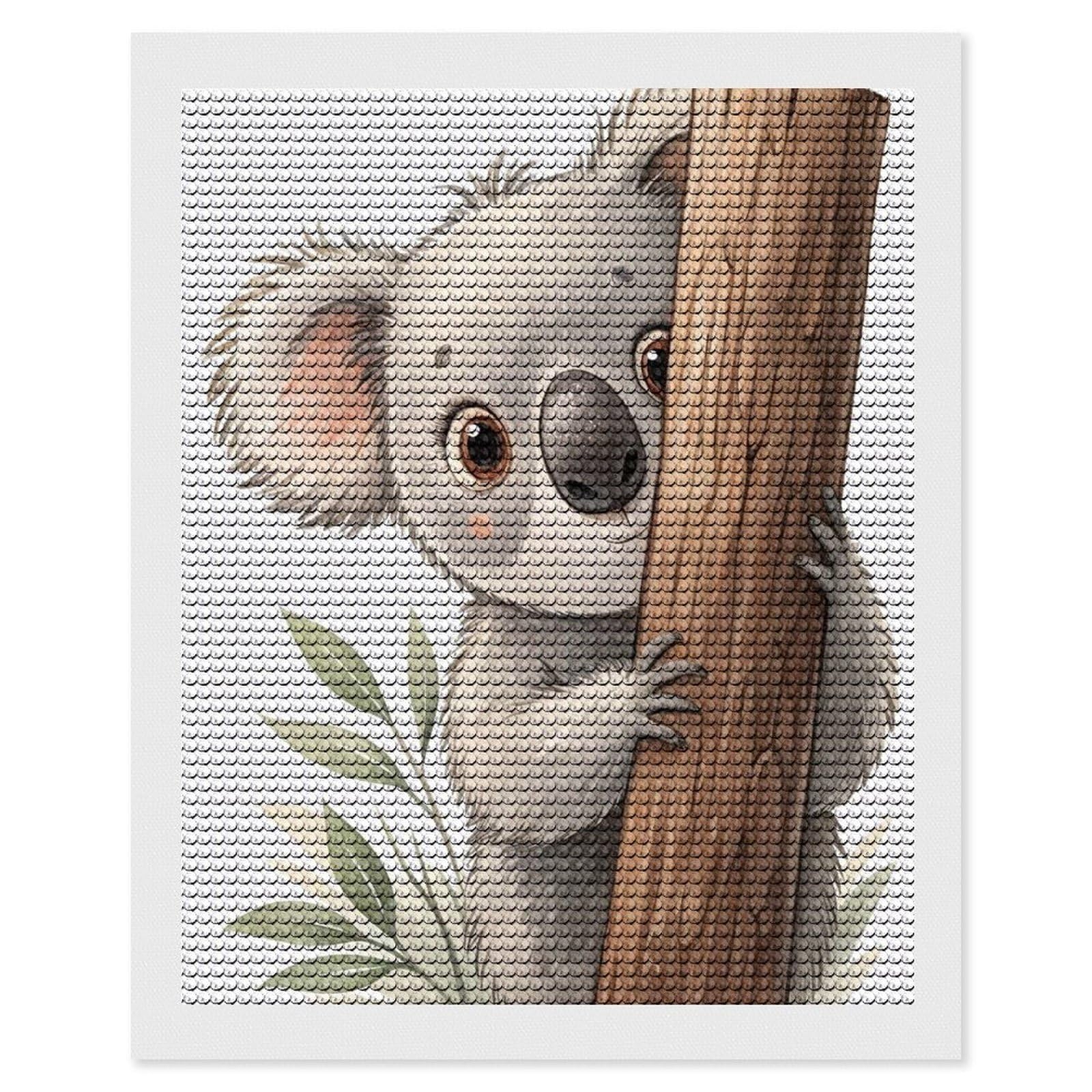 Junmoney Cute Koala Peeking from Behind A Tree Diamond Painting Canvas Set 16"x20", Easy to Enjoy, Adhesive Canvas, Office Decor, Holiday Gift Idea, with Tool Kit