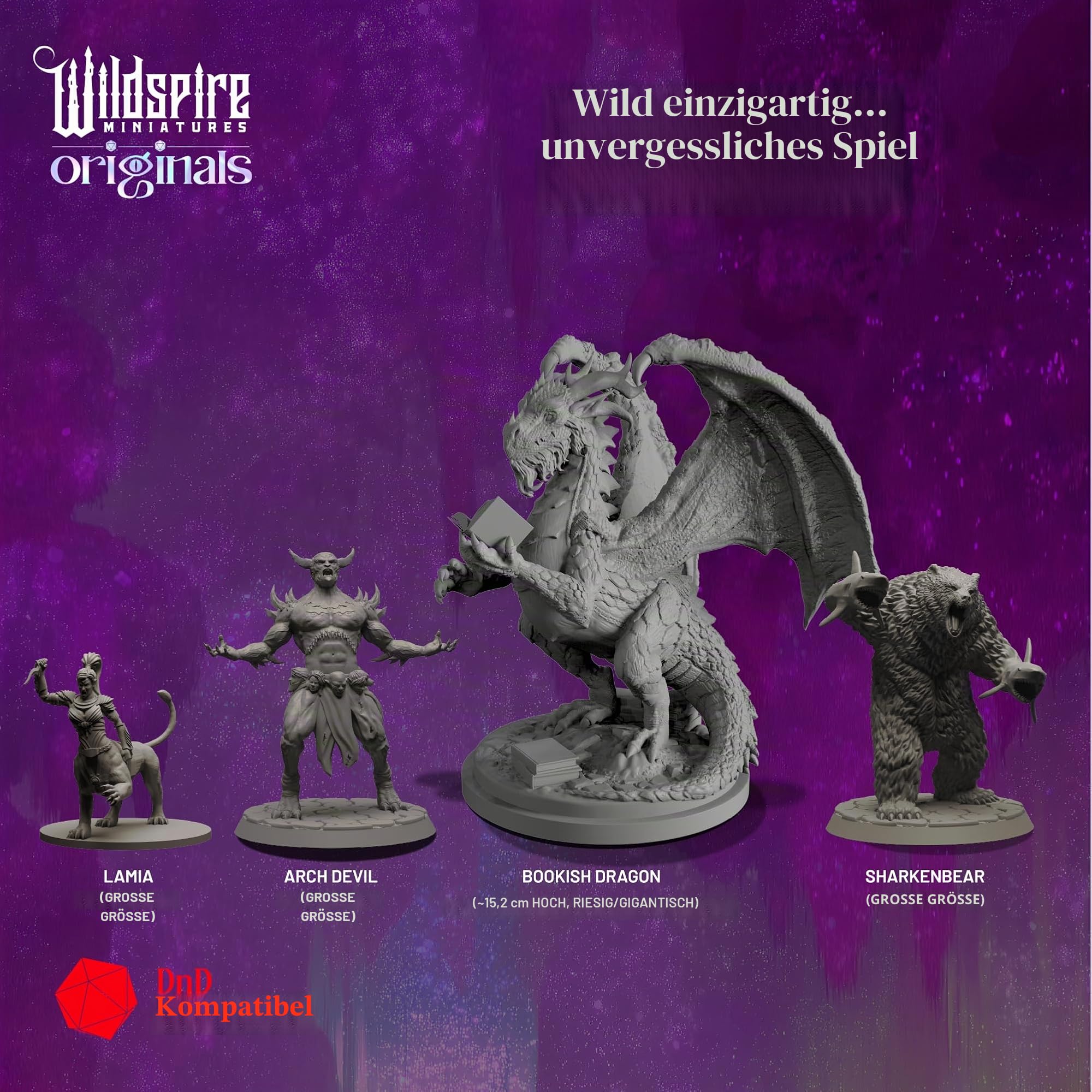 Wildspire Fantasy Miniatures & Bookish Dragon für DND - 28mm-32mm Bulk Dungeons & Dragons Monster Figuren - Pathfinder Starter Set