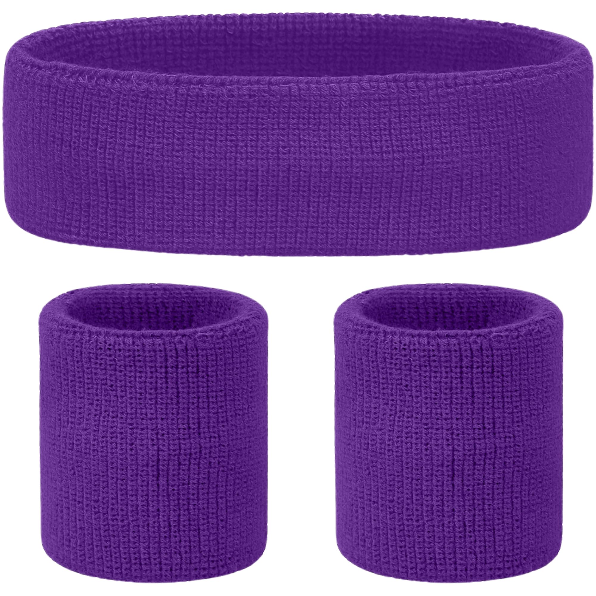 3pc Headband and Wristbands Sweatbands Set - 80s Fancy Dress Neon Party Accessories Sweat Bands Wristbands and Head Band Men and Women - 80s Neon Fancy Dress 90s Accessories Women