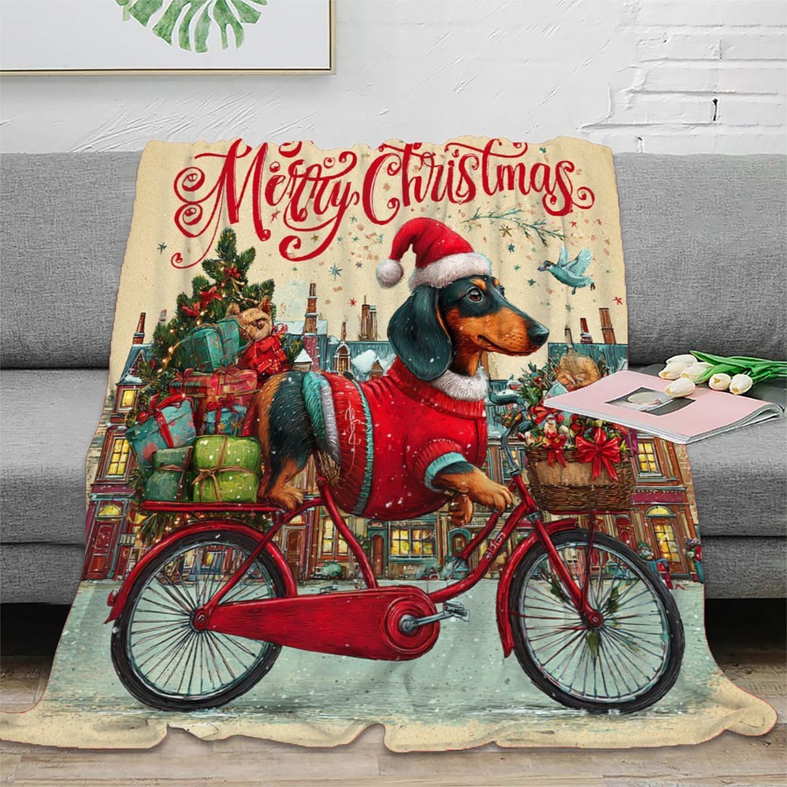 Couverture Noël Chien 150x200 cadeau idéal et doux pour enfants et invités