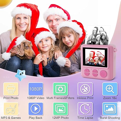 Miniatura 2 de Cámara de impresión instantánea para niños, regalos de cumpleaños de Navidad para niñas y niños, cámaras instantáneas que imprimen fotos para niñas