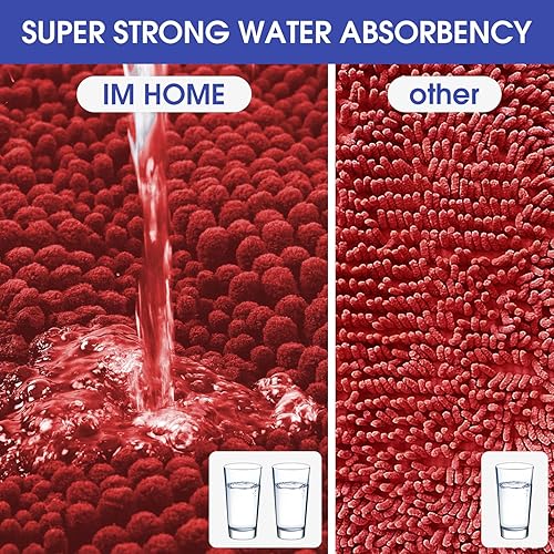 Miniatura 4 de ACCUMTEK Juego de alfombras y tapetes de baño ultrasuaves a rayas rojas, juego de 3 piezas, alfombras de baño de felpilla gruesa antideslizantes