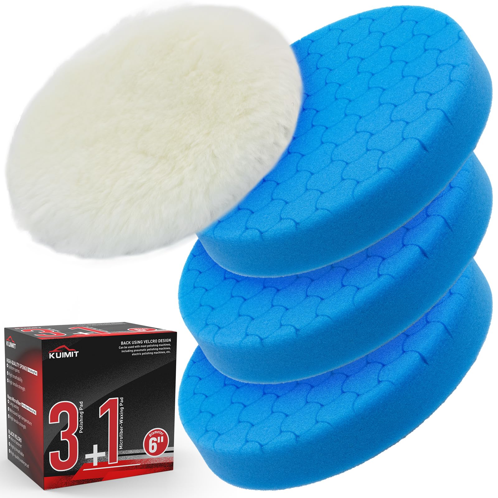 Blue Polish Pad, 3Pcs 6.5 Inch Face for 6 Inch Buffing Polishing Pads and Woolen Pads 150mm Backing Plate Compound Buffing Sponge for Car Buffer Polisher Compounding, Polishing and Waxing