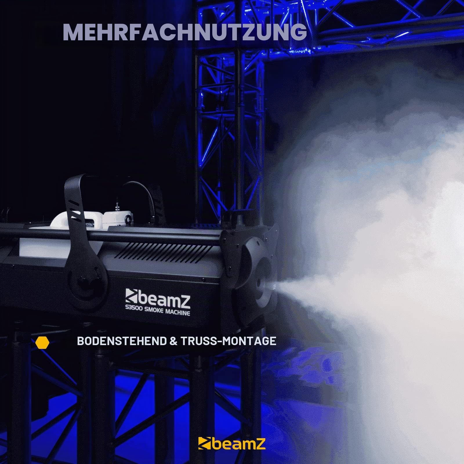 BeamZ S3500 Nebelmaschine DMX, 3500 Watt Kraftvolle Rauchmaschine mit Timer & Intervall, Fernbedienung, Display Bedienfeld, 10 Liter Tank - für Große Events, Clubs, Bars Hochzeiten, Festivals