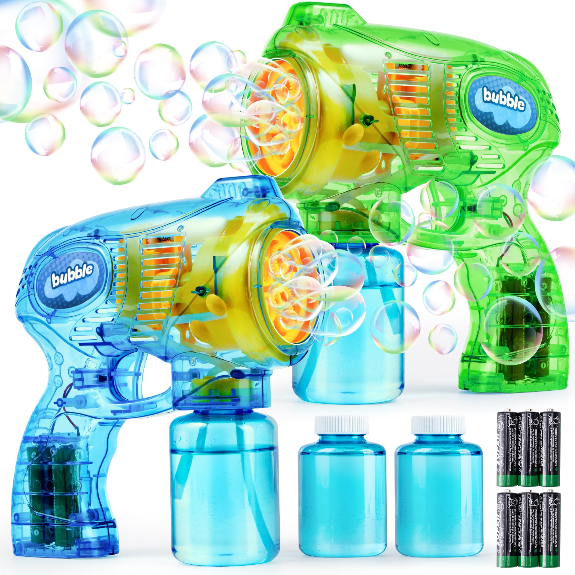 JOYIN 2 Bubble Guns Blaster Kit with 2 Solution for Kids, Automatic Bubble Ma...