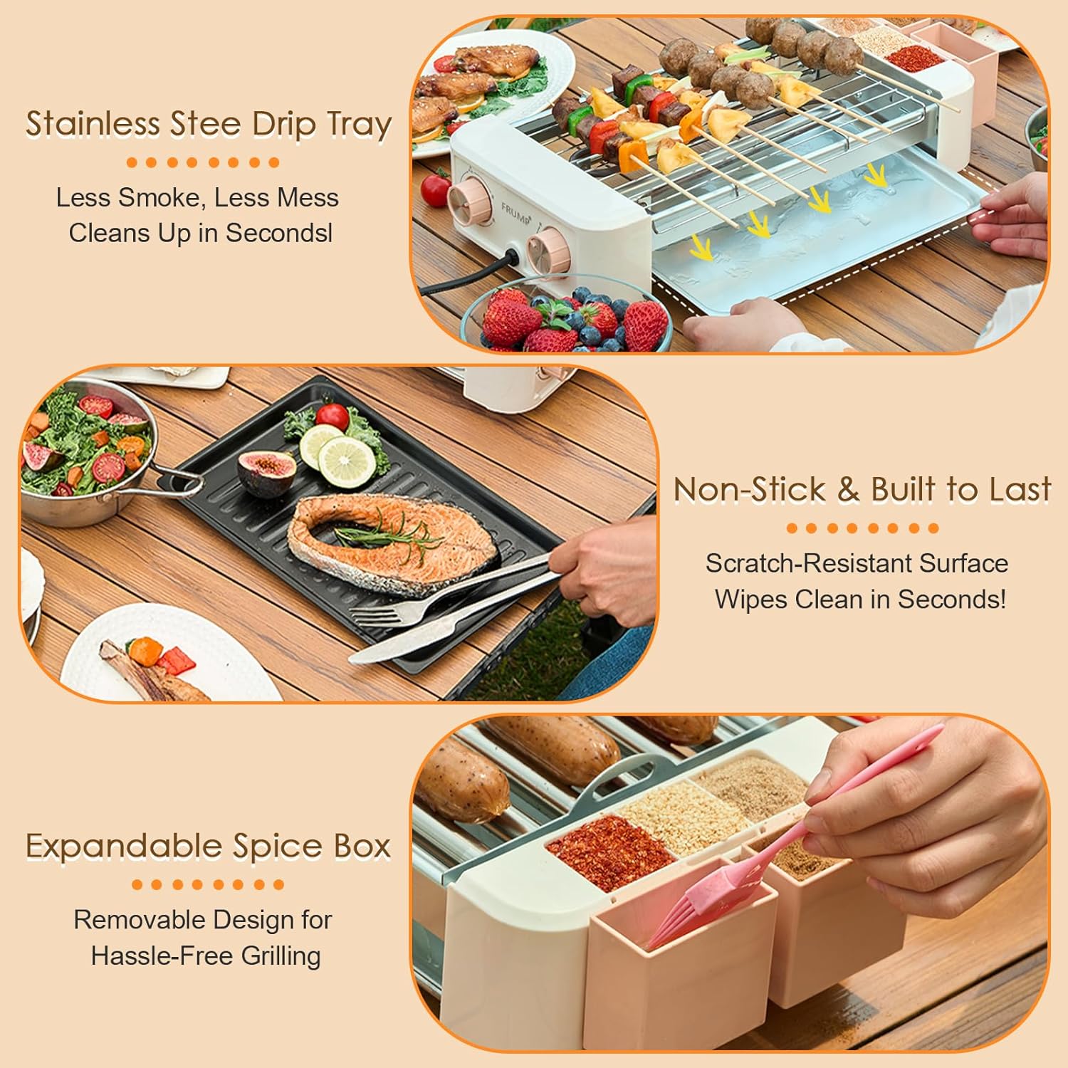 Electric Hot Dog Roller 6 Rollers - 3 in 1 Indoor Grills Portable with Non-stick & Smokeless Removable Grill & BBQ Griddle Plate,Stainless Sausage Grill Cooker Machine, for Family party Use