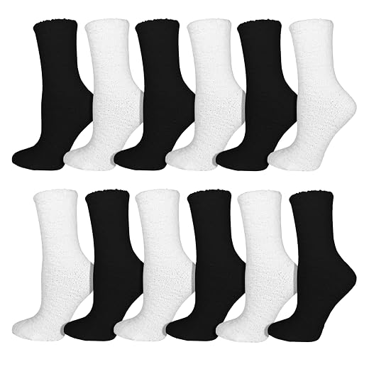 Womens Fuzzy Socks, 12 Pairs Cozy Winter Warm Plush Soft Fluffy Microfiber Comfort Sock Bulk Pack