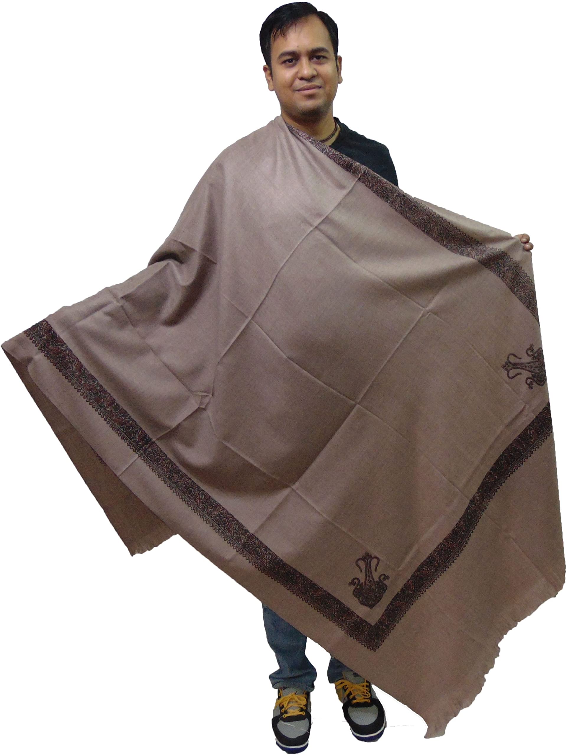 Men Kashmiri Dushalla Design Printed Pure Wool Shawl 45 * 90 inches LXB - Grey Color-image-28