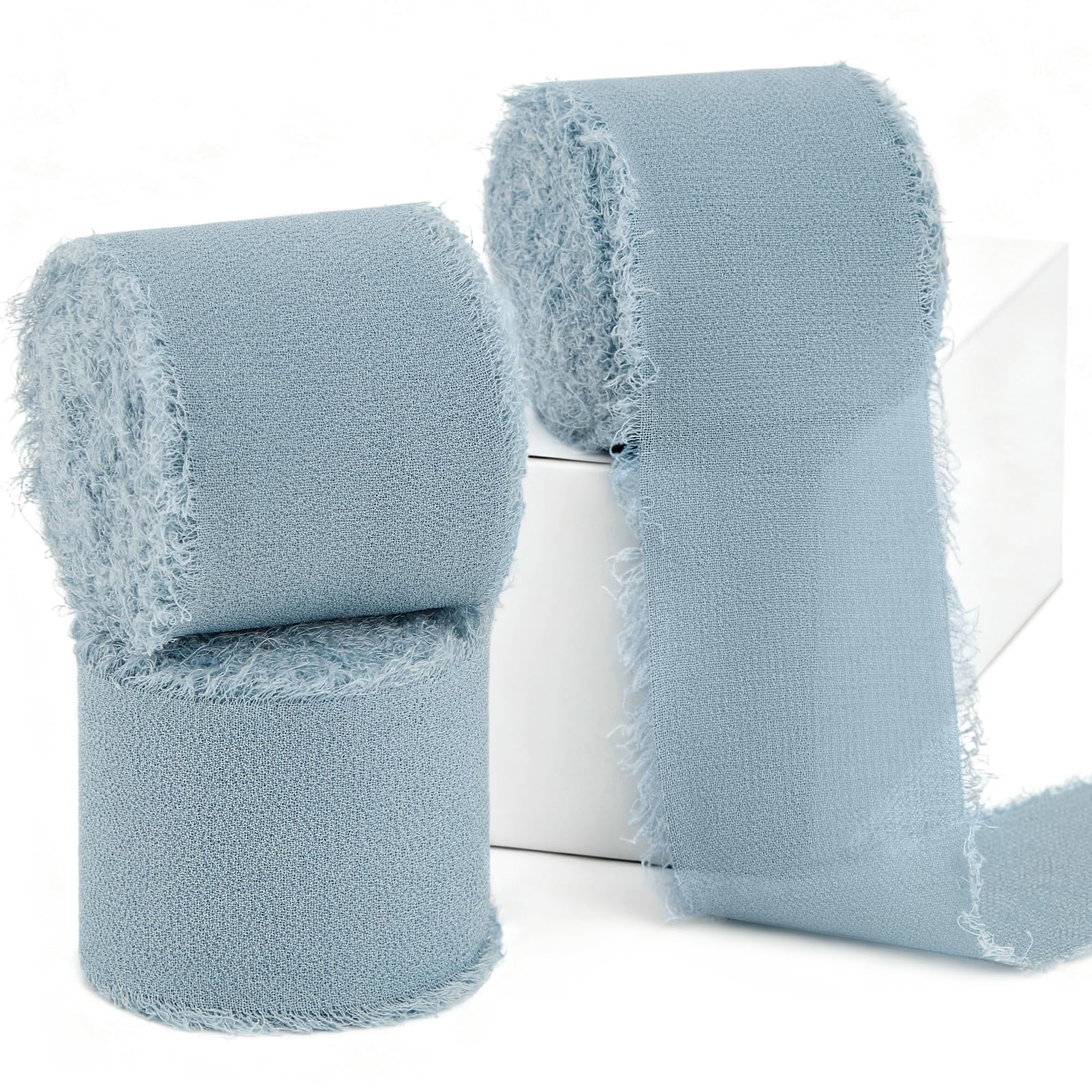 Photo 1 of * missing two rolls **
Dusty Blue Chiffon Ribbon 1.5" x 21 Yd Handmade Fringe Silk Chiffon Fabric Ribbon for Gift Wrapping Wedding Invitation Bridal Flower Bouquet DIY Crafts Home Decor